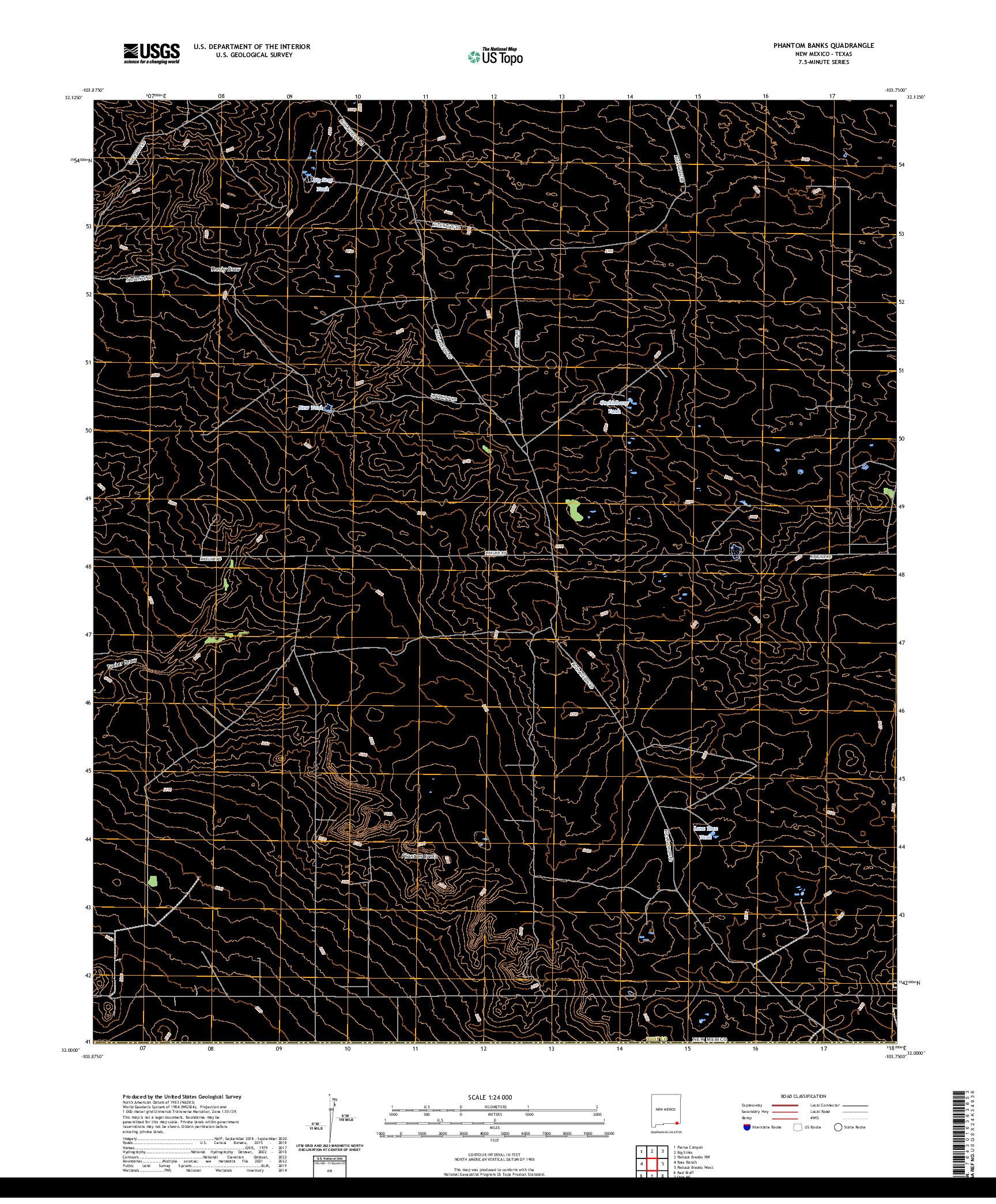 US TOPO 7.5-MINUTE MAP FOR PHANTOM BANKS, NM,TX