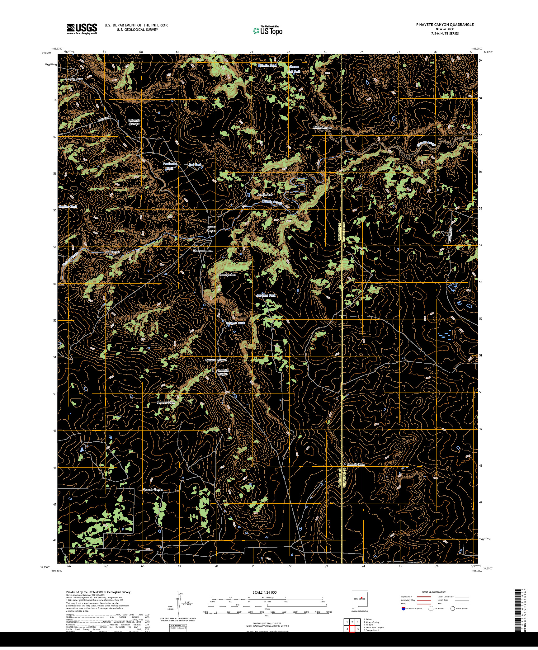 US TOPO 7.5-MINUTE MAP FOR PINAVETE CANYON, NM