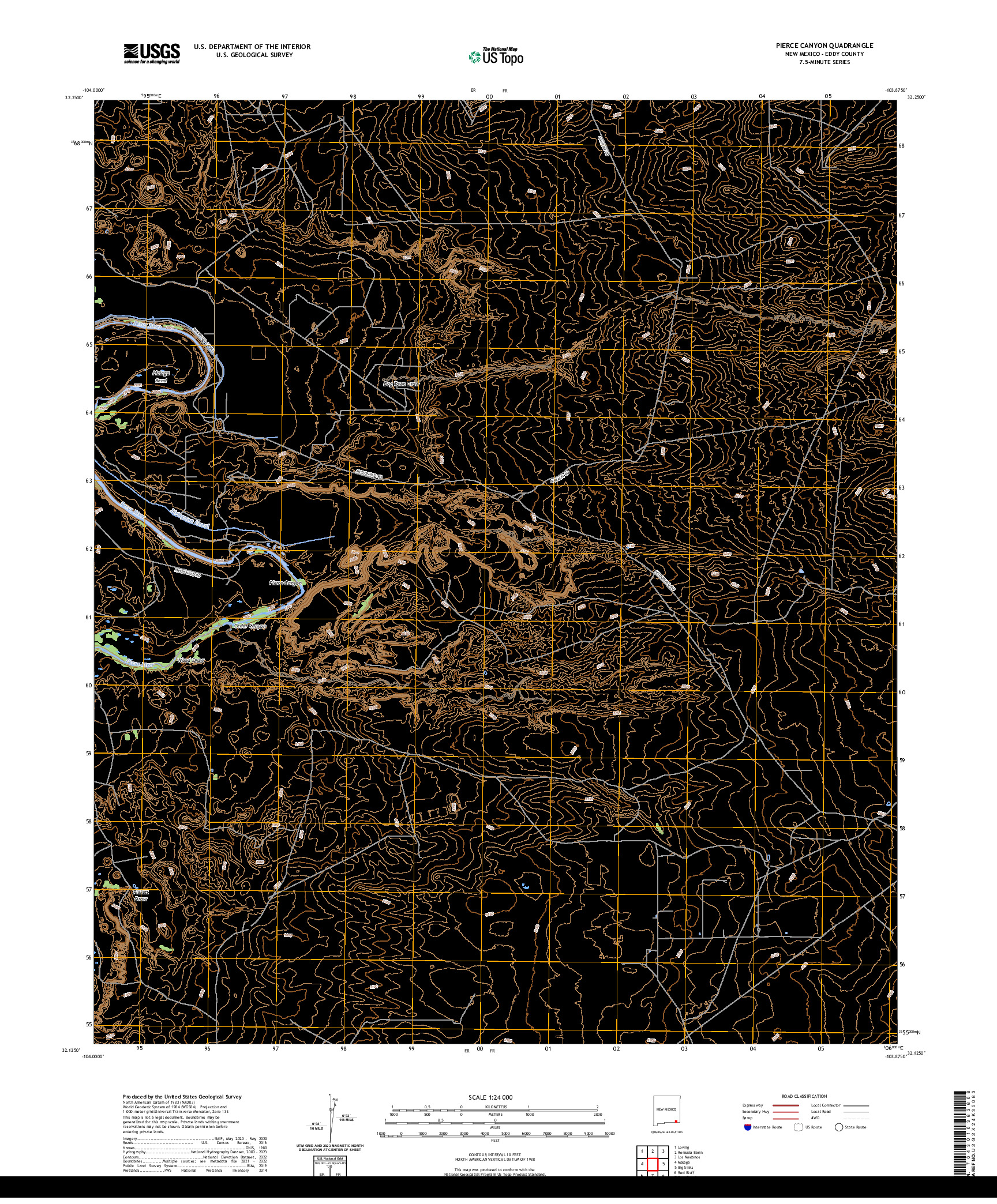 US TOPO 7.5-MINUTE MAP FOR PIERCE CANYON, NM