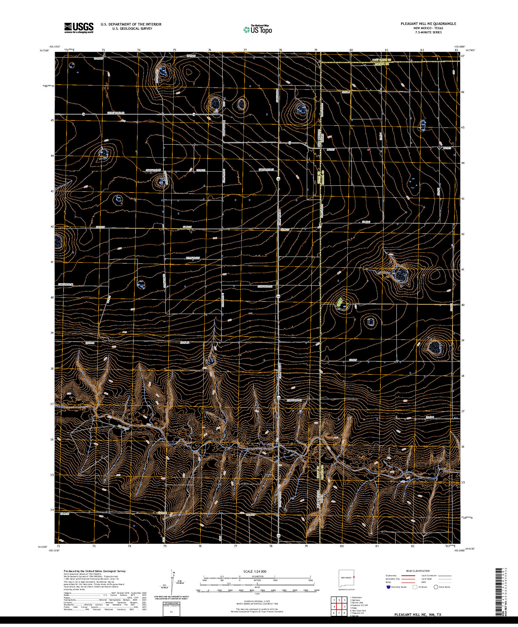 US TOPO 7.5-MINUTE MAP FOR PLEASANT HILL NE, NM,TX