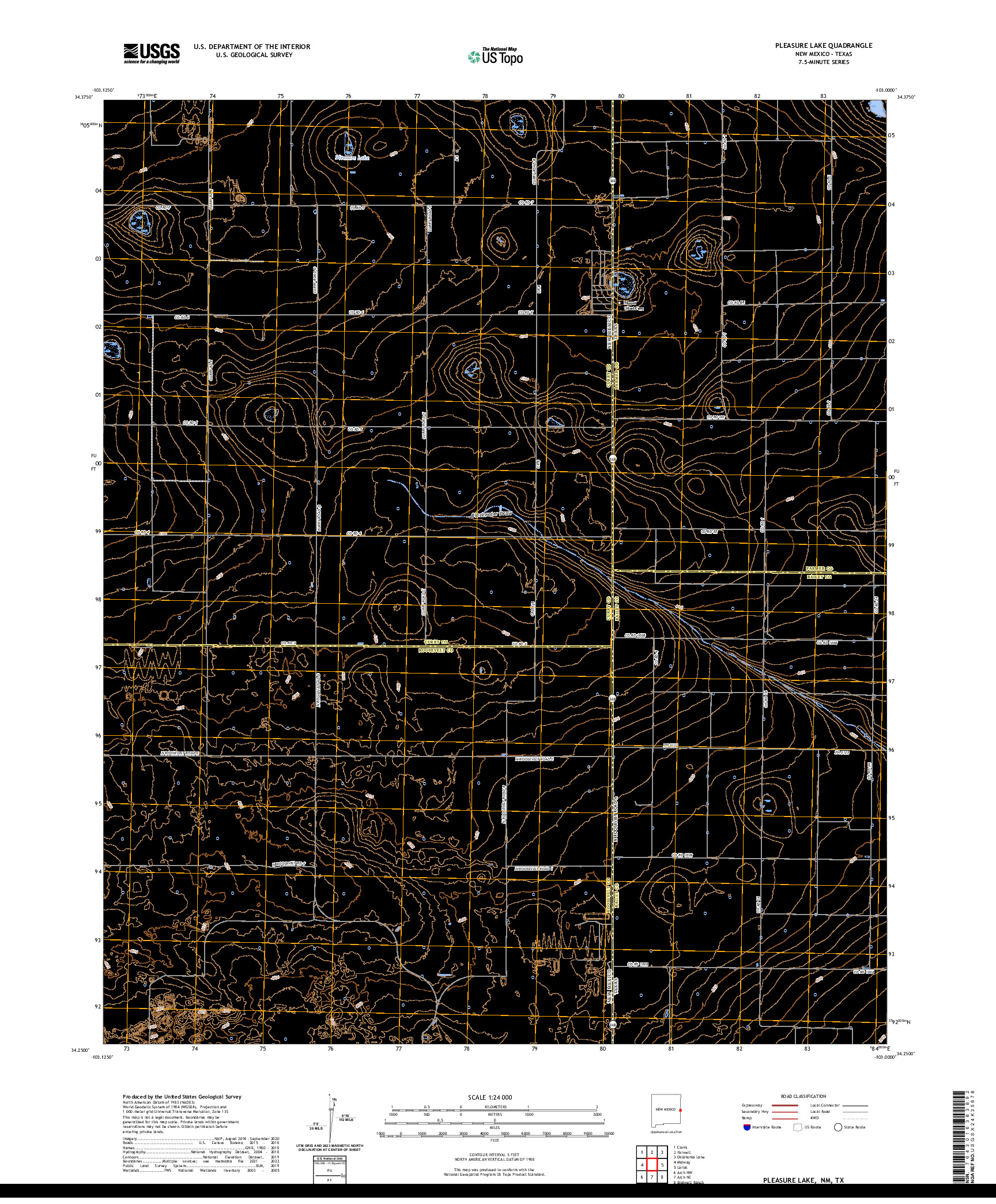 US TOPO 7.5-MINUTE MAP FOR PLEASURE LAKE, NM,TX