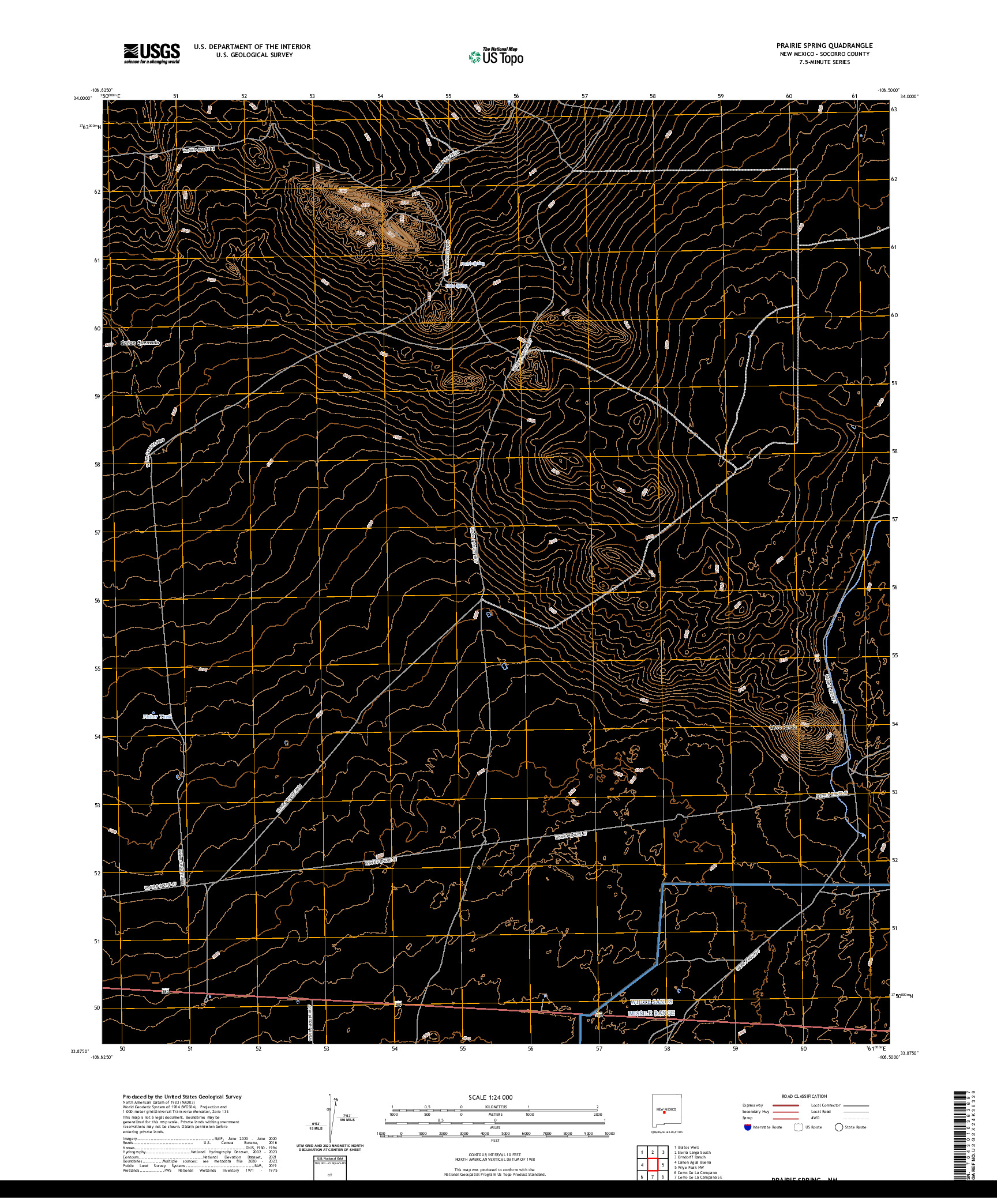 US TOPO 7.5-MINUTE MAP FOR PRAIRIE SPRING, NM