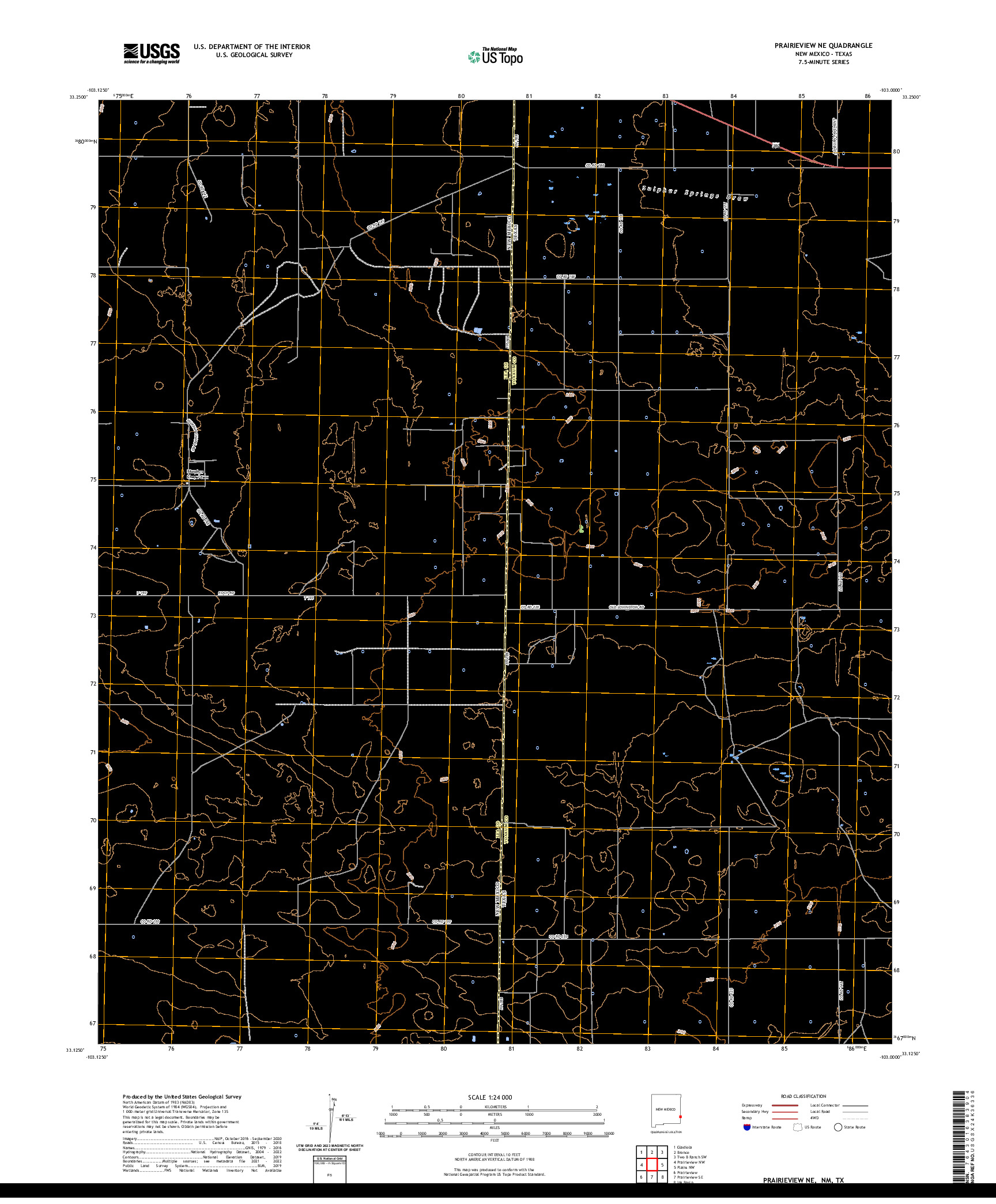 US TOPO 7.5-MINUTE MAP FOR PRAIRIEVIEW NE, NM,TX