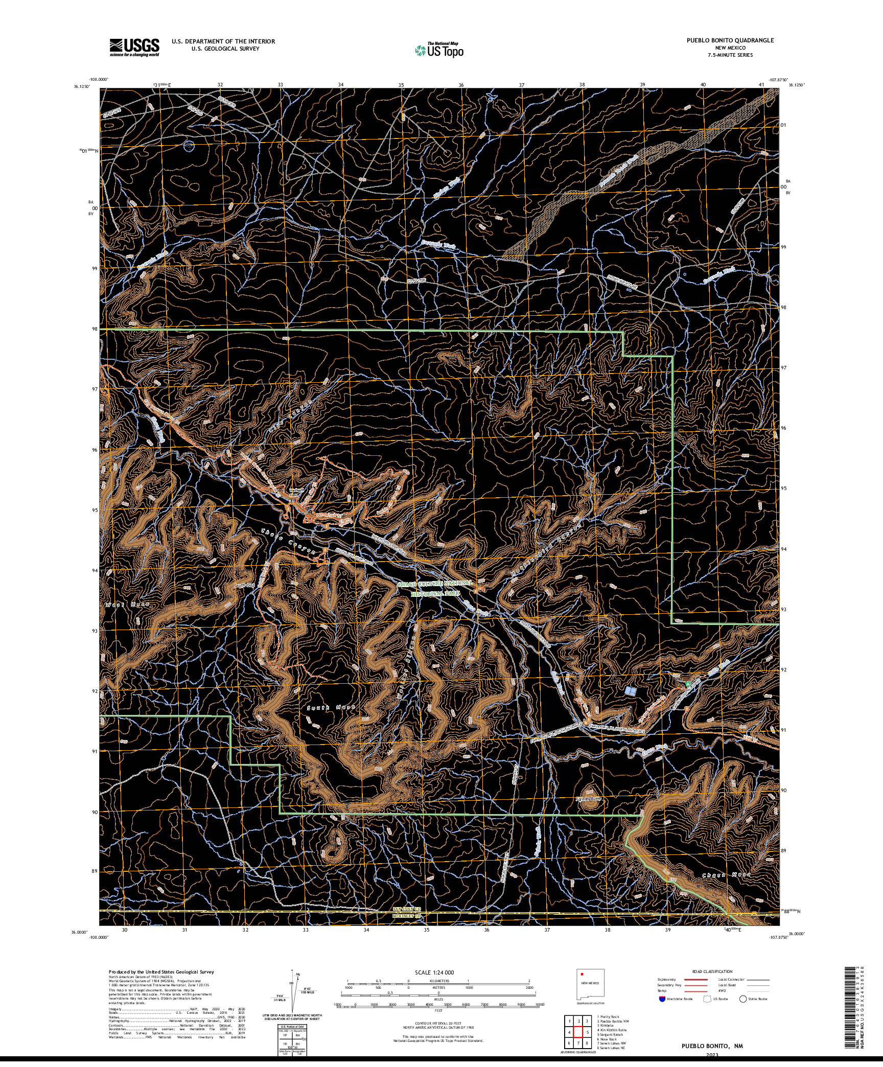 US TOPO 7.5-MINUTE MAP FOR PUEBLO BONITO, NM