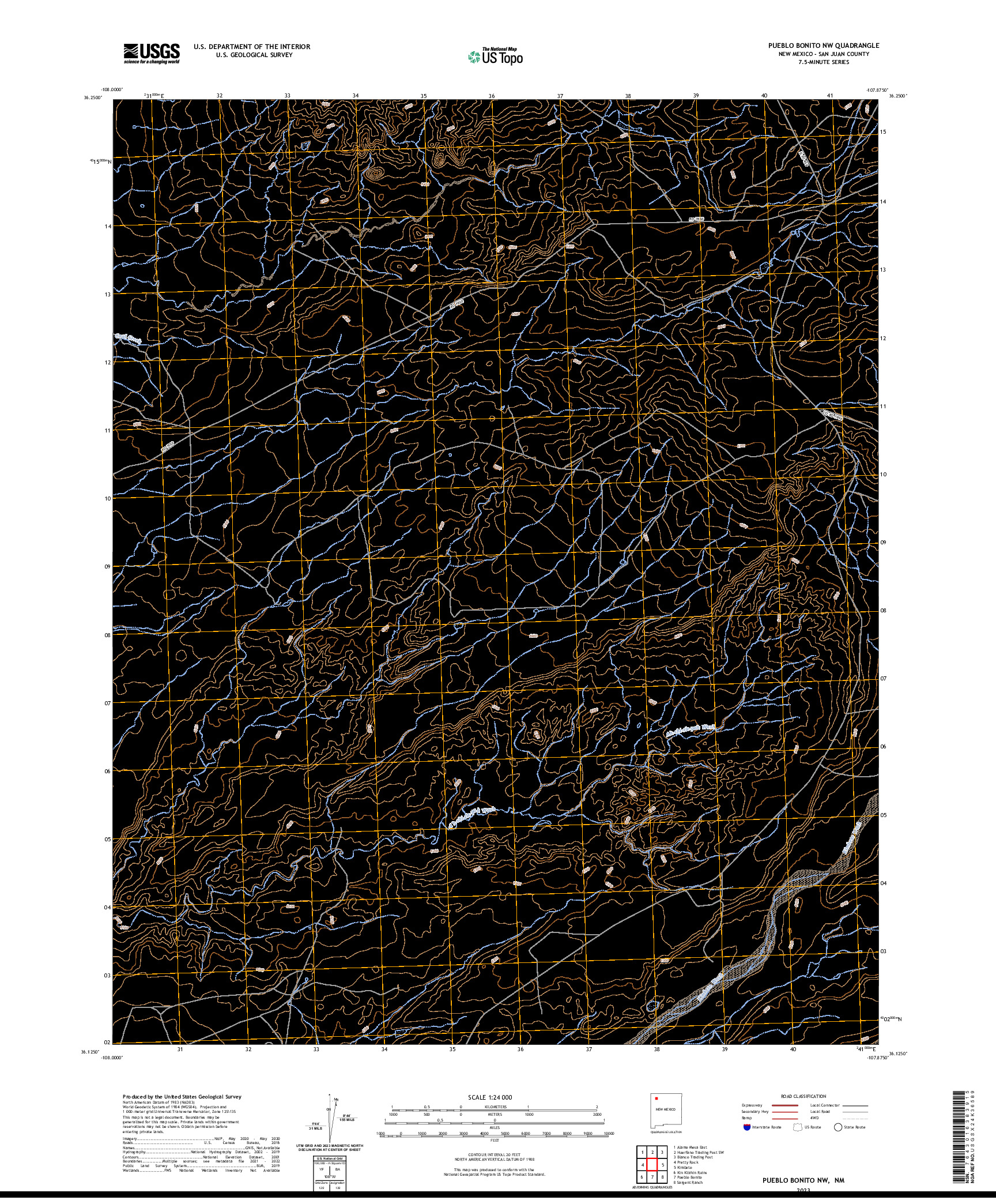 US TOPO 7.5-MINUTE MAP FOR PUEBLO BONITO NW, NM