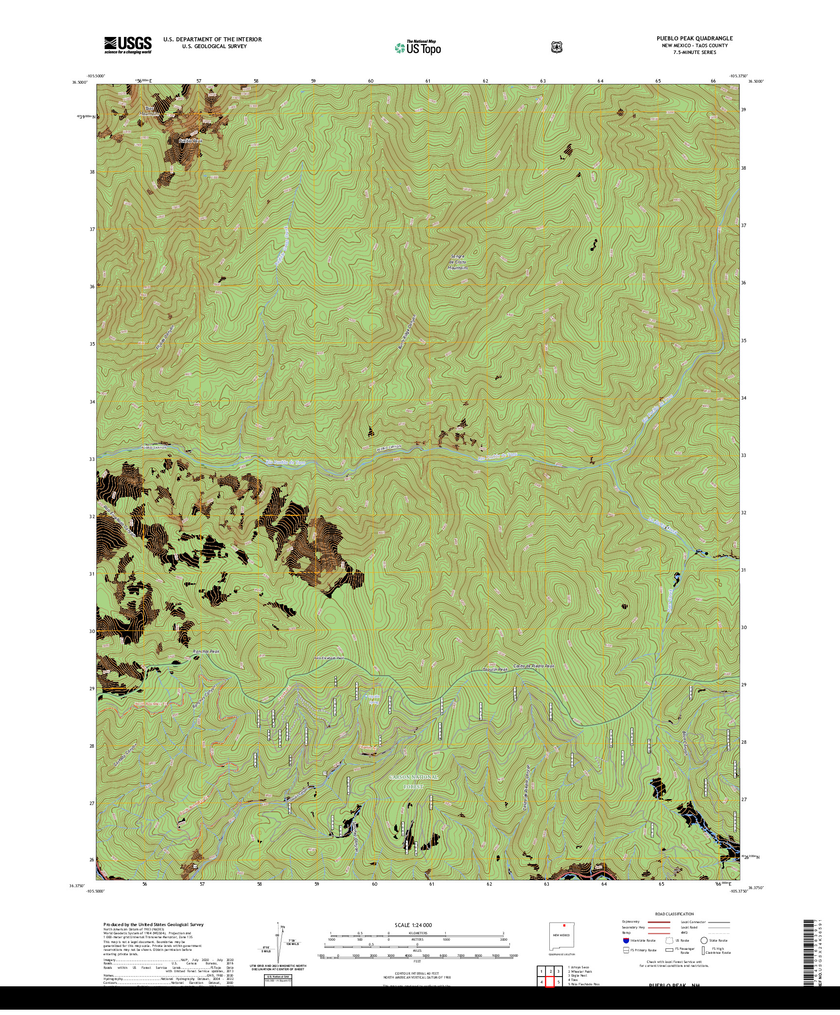 US TOPO 7.5-MINUTE MAP FOR PUEBLO PEAK, NM