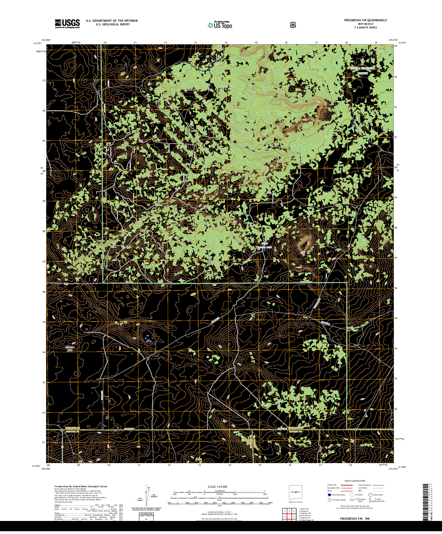 US TOPO 7.5-MINUTE MAP FOR PROGRESSO SW, NM