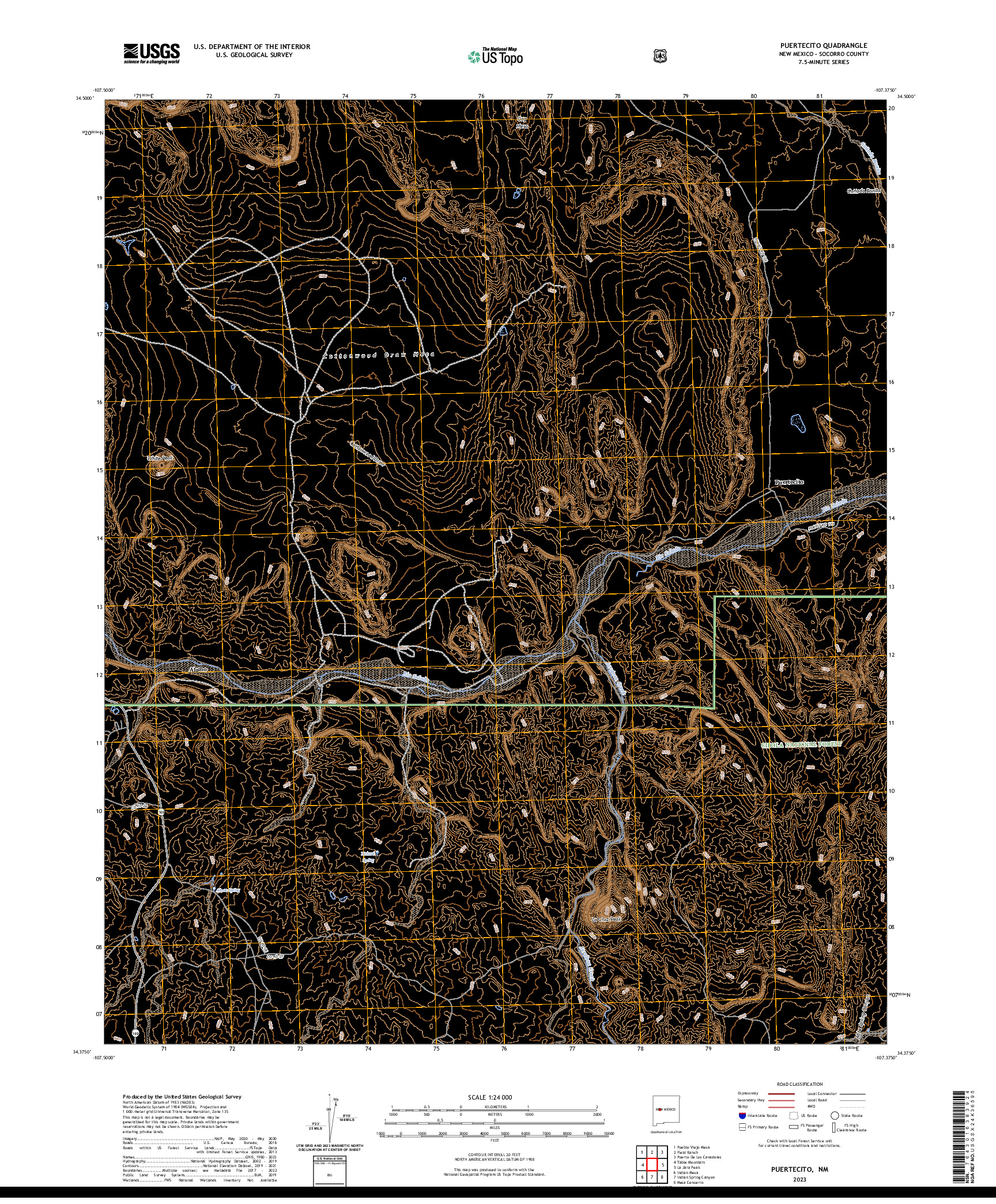 US TOPO 7.5-MINUTE MAP FOR PUERTECITO, NM