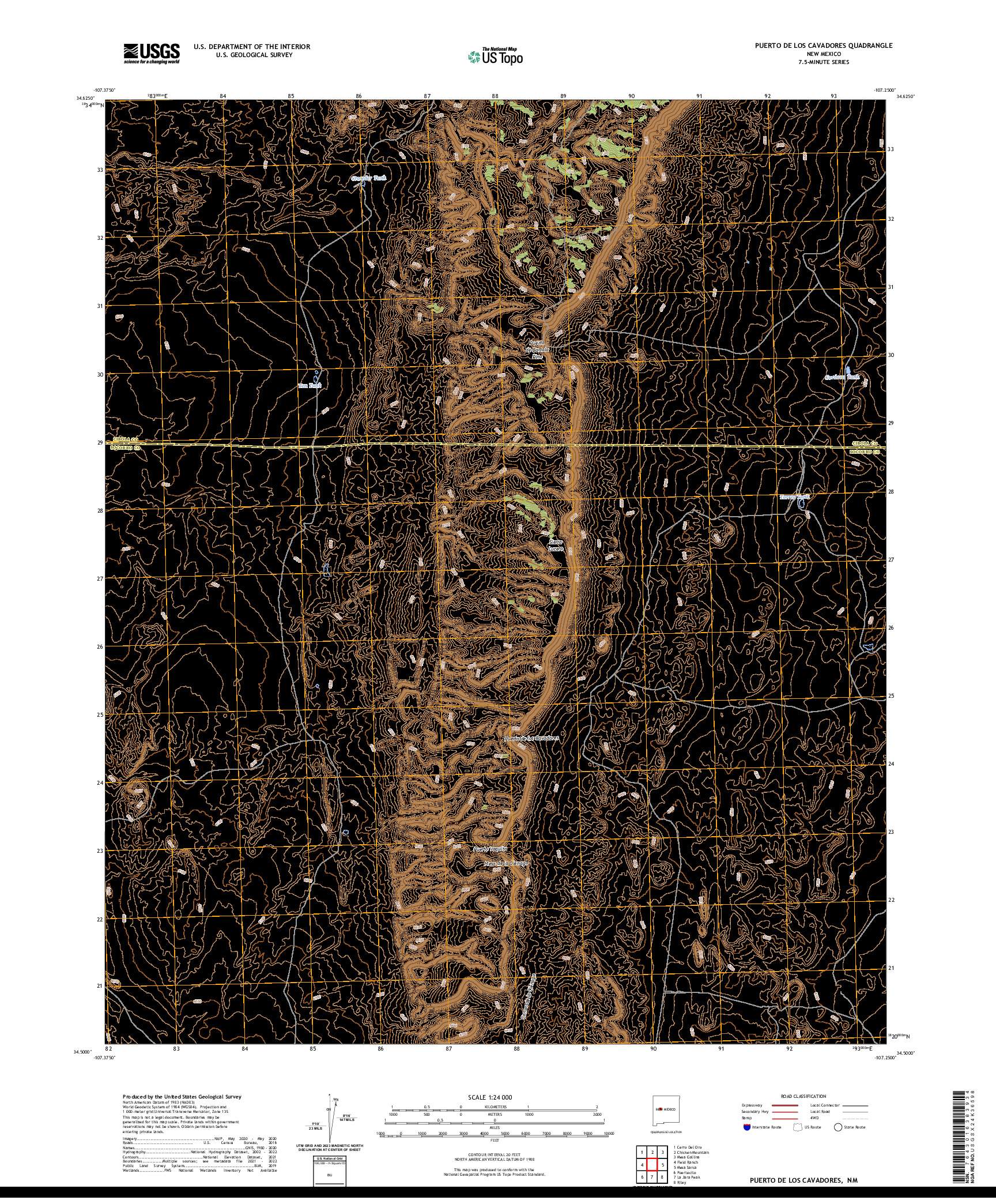 US TOPO 7.5-MINUTE MAP FOR PUERTO DE LOS CAVADORES, NM