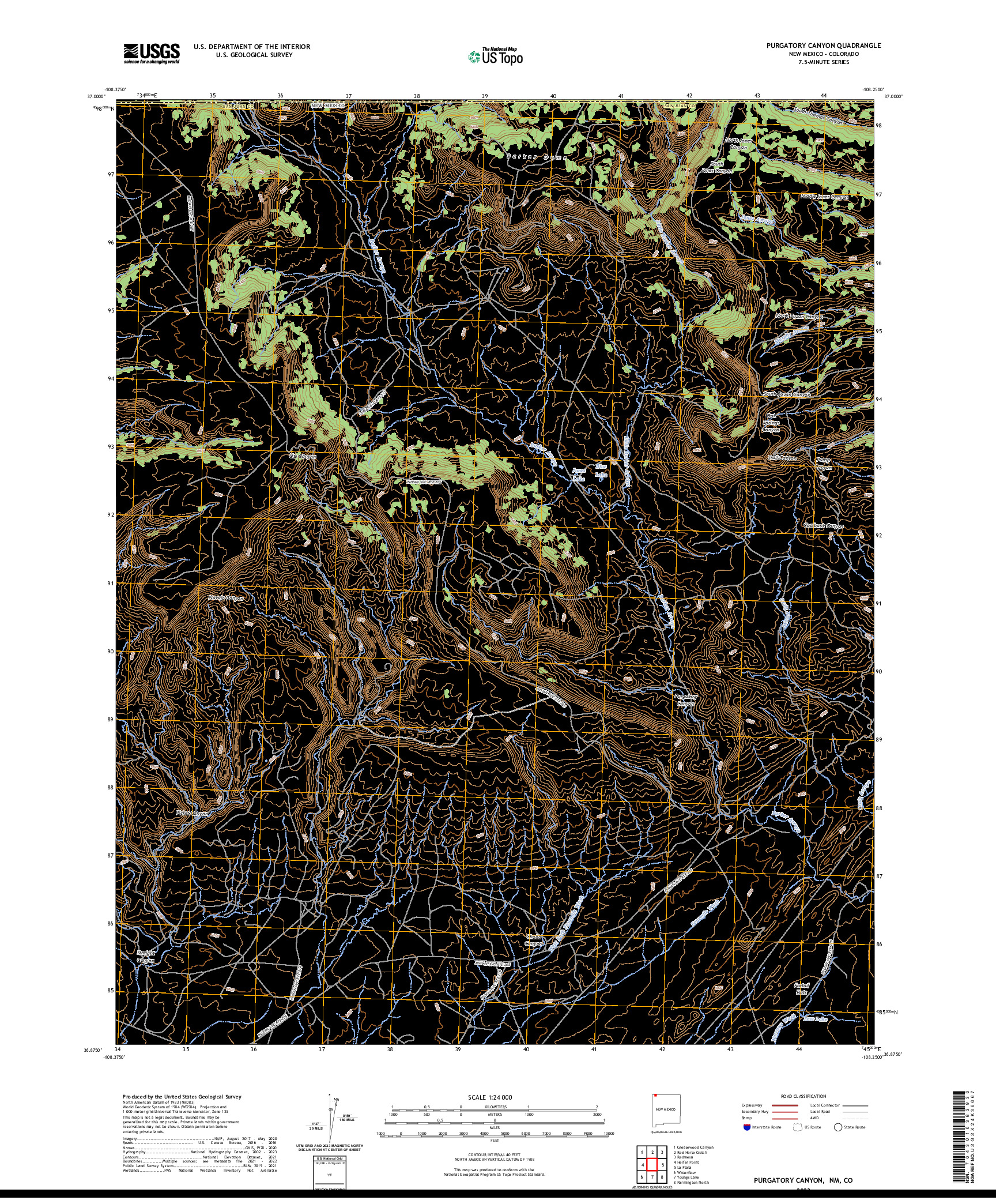 US TOPO 7.5-MINUTE MAP FOR PURGATORY CANYON, NM,CO