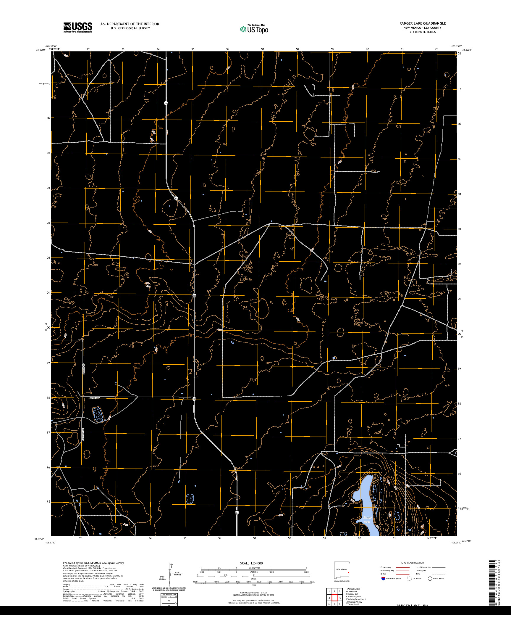 US TOPO 7.5-MINUTE MAP FOR RANGER LAKE, NM