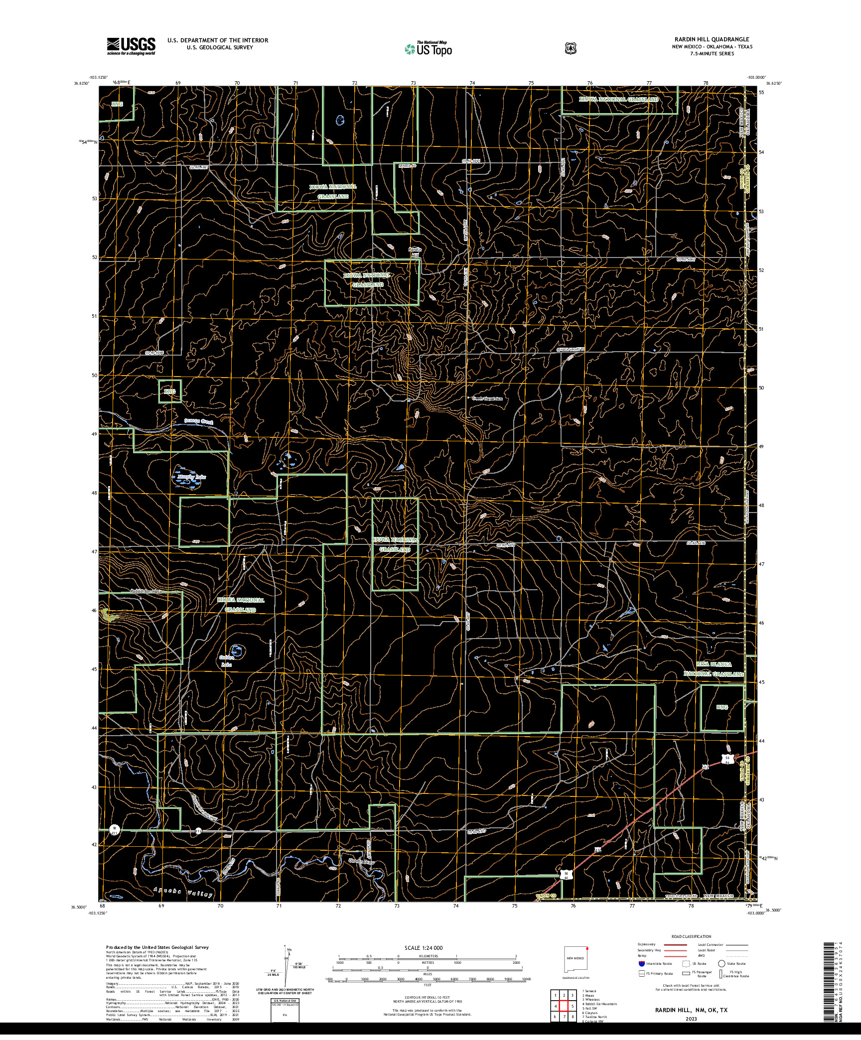 US TOPO 7.5-MINUTE MAP FOR RARDIN HILL, NM,OK,TX