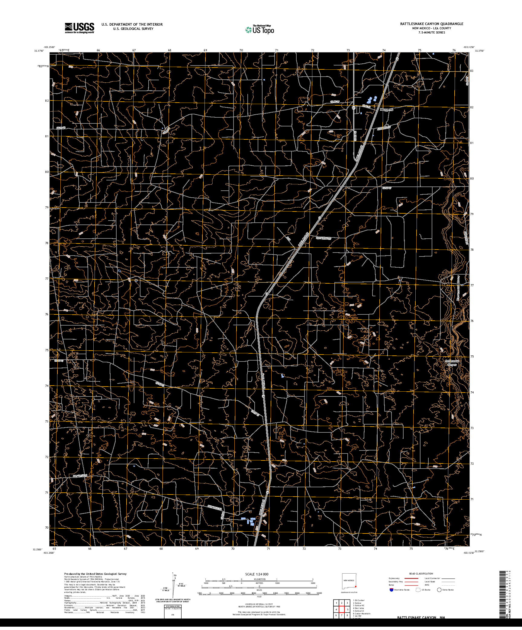 US TOPO 7.5-MINUTE MAP FOR RATTLESNAKE CANYON, NM