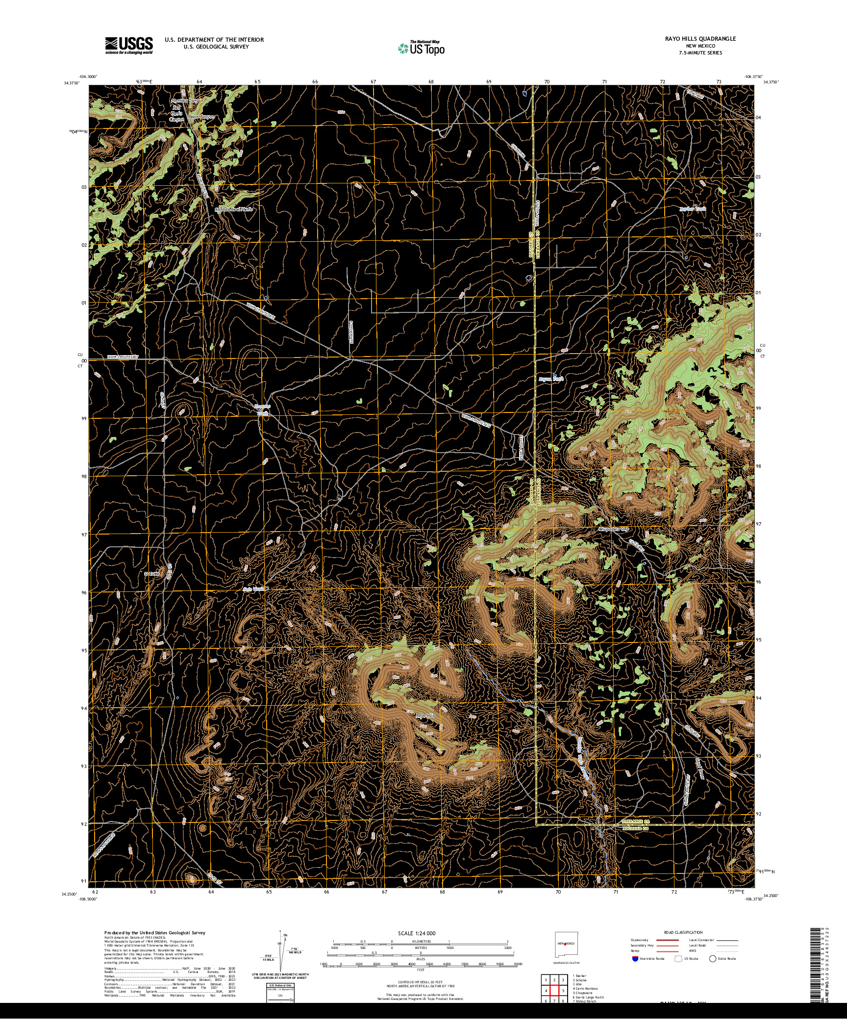 US TOPO 7.5-MINUTE MAP FOR RAYO HILLS, NM