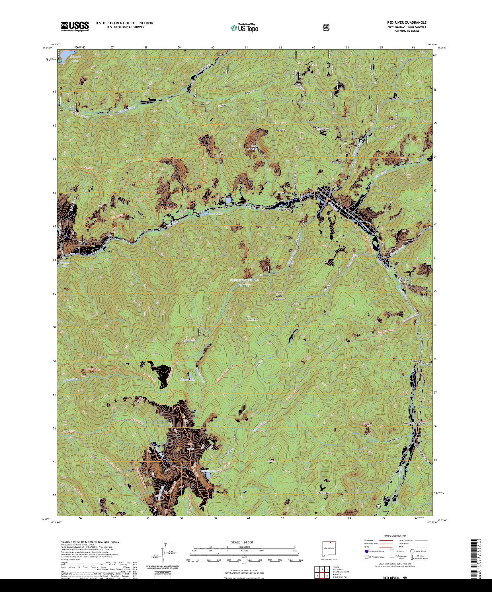 US TOPO 7.5-MINUTE MAP FOR RED RIVER, NM