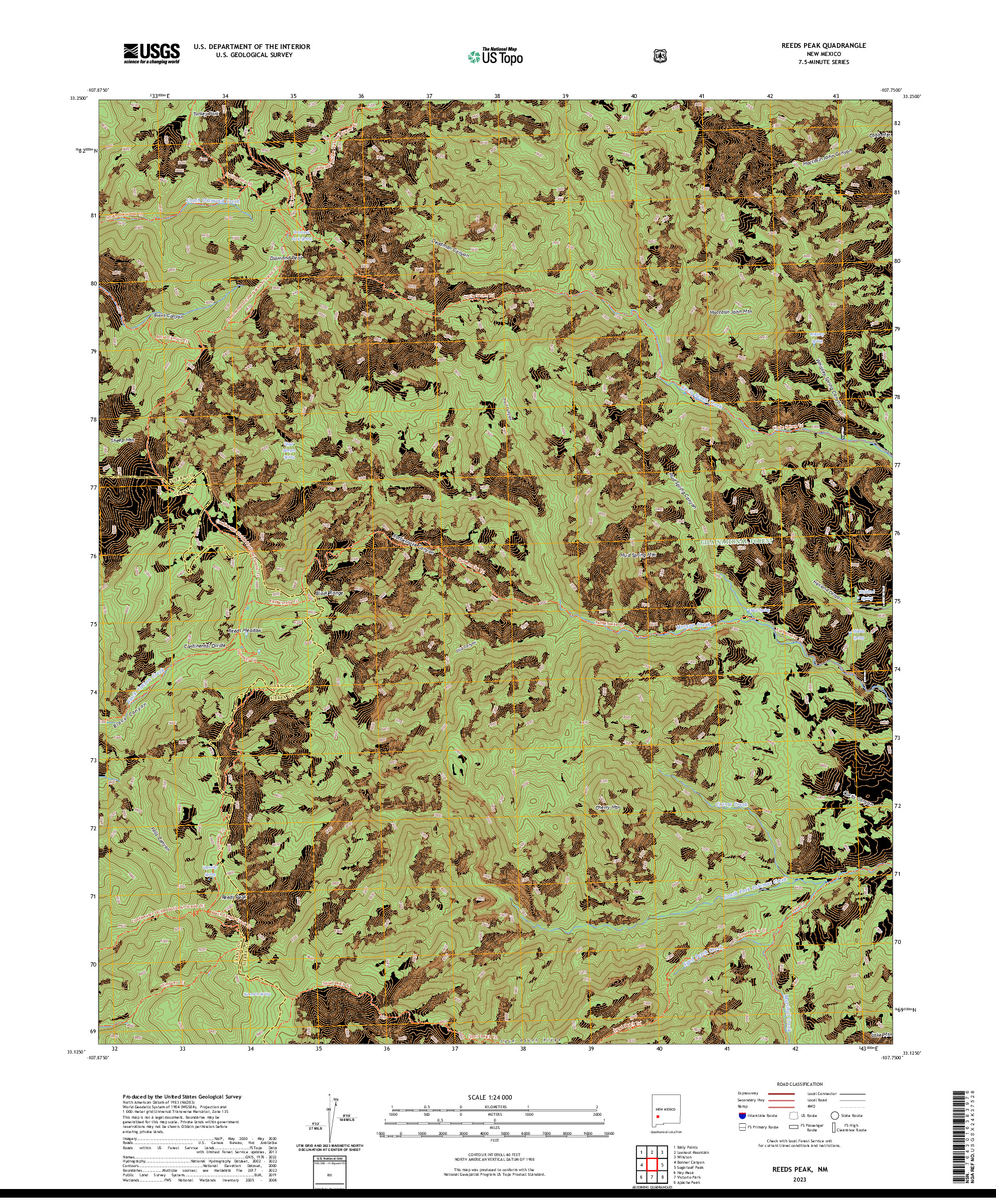 US TOPO 7.5-MINUTE MAP FOR REEDS PEAK, NM