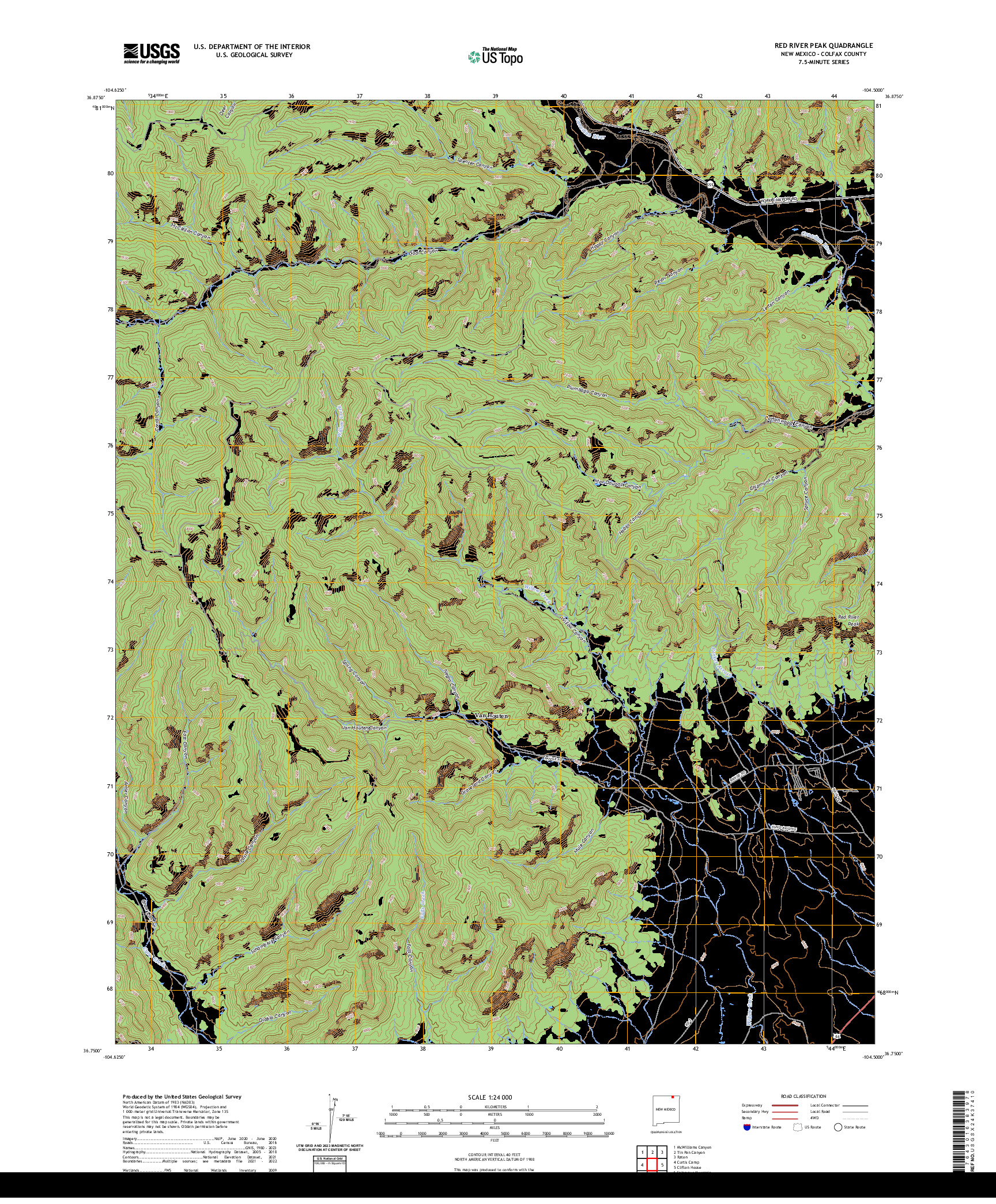 US TOPO 7.5-MINUTE MAP FOR RED RIVER PEAK, NM