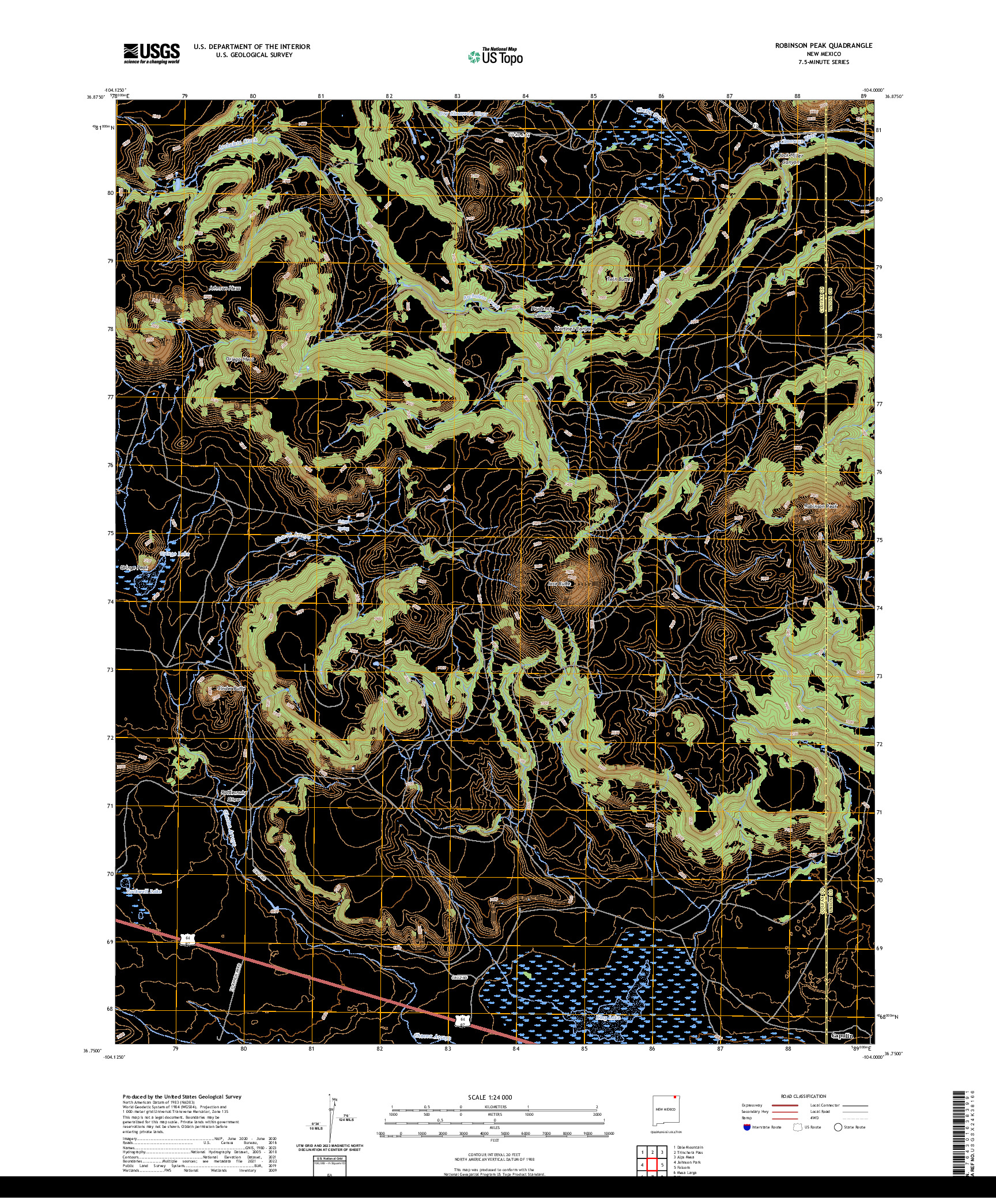 US TOPO 7.5-MINUTE MAP FOR ROBINSON PEAK, NM