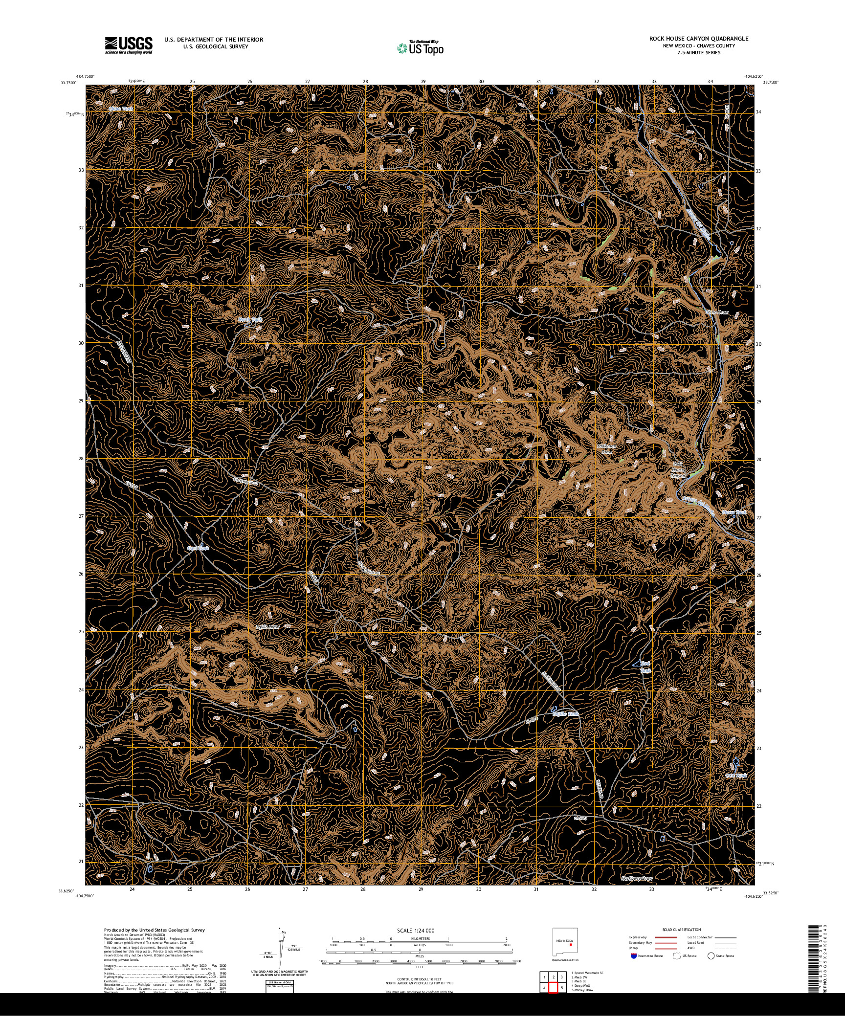 US TOPO 7.5-MINUTE MAP FOR ROCK HOUSE CANYON, NM