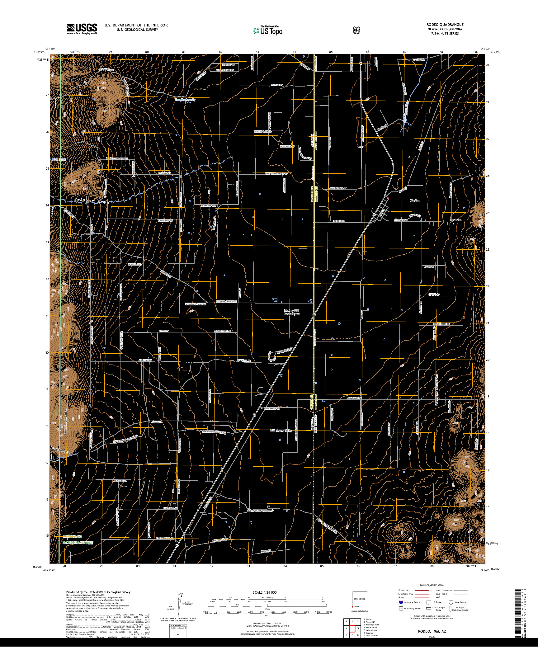 US TOPO 7.5-MINUTE MAP FOR RODEO, NM,AZ