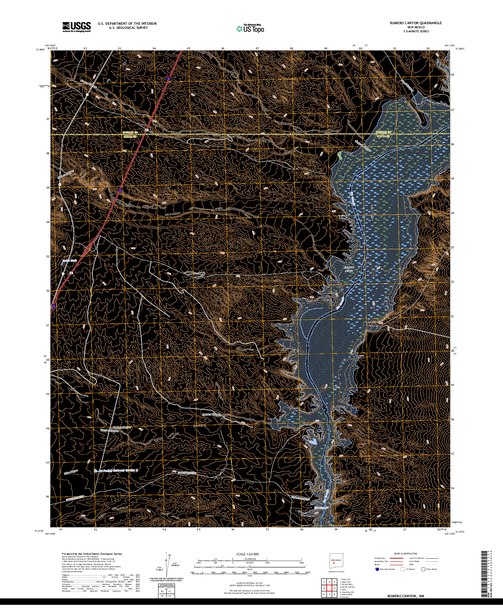 US TOPO 7.5-MINUTE MAP FOR ROMERO CANYON, NM