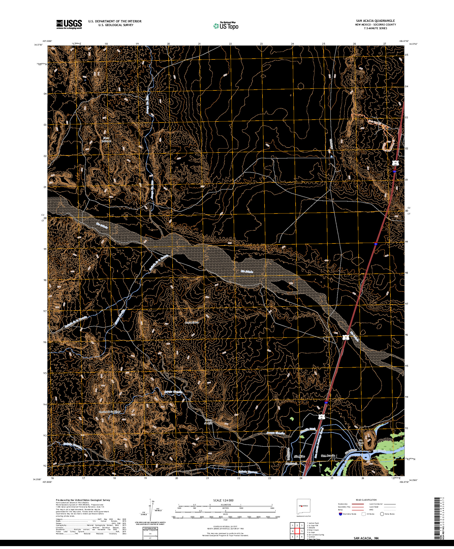 US TOPO 7.5-MINUTE MAP FOR SAN ACACIA, NM