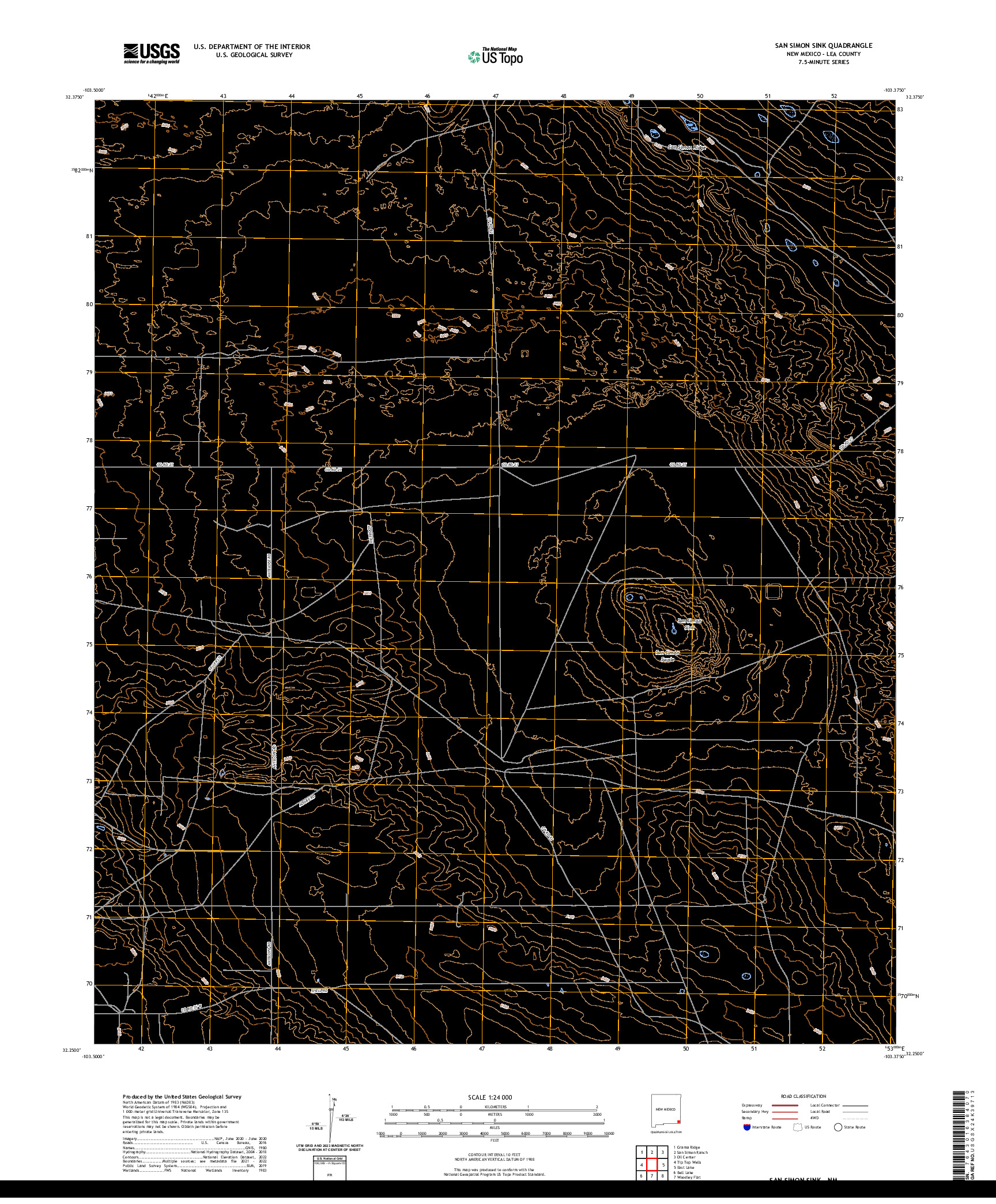 US TOPO 7.5-MINUTE MAP FOR SAN SIMON SINK, NM