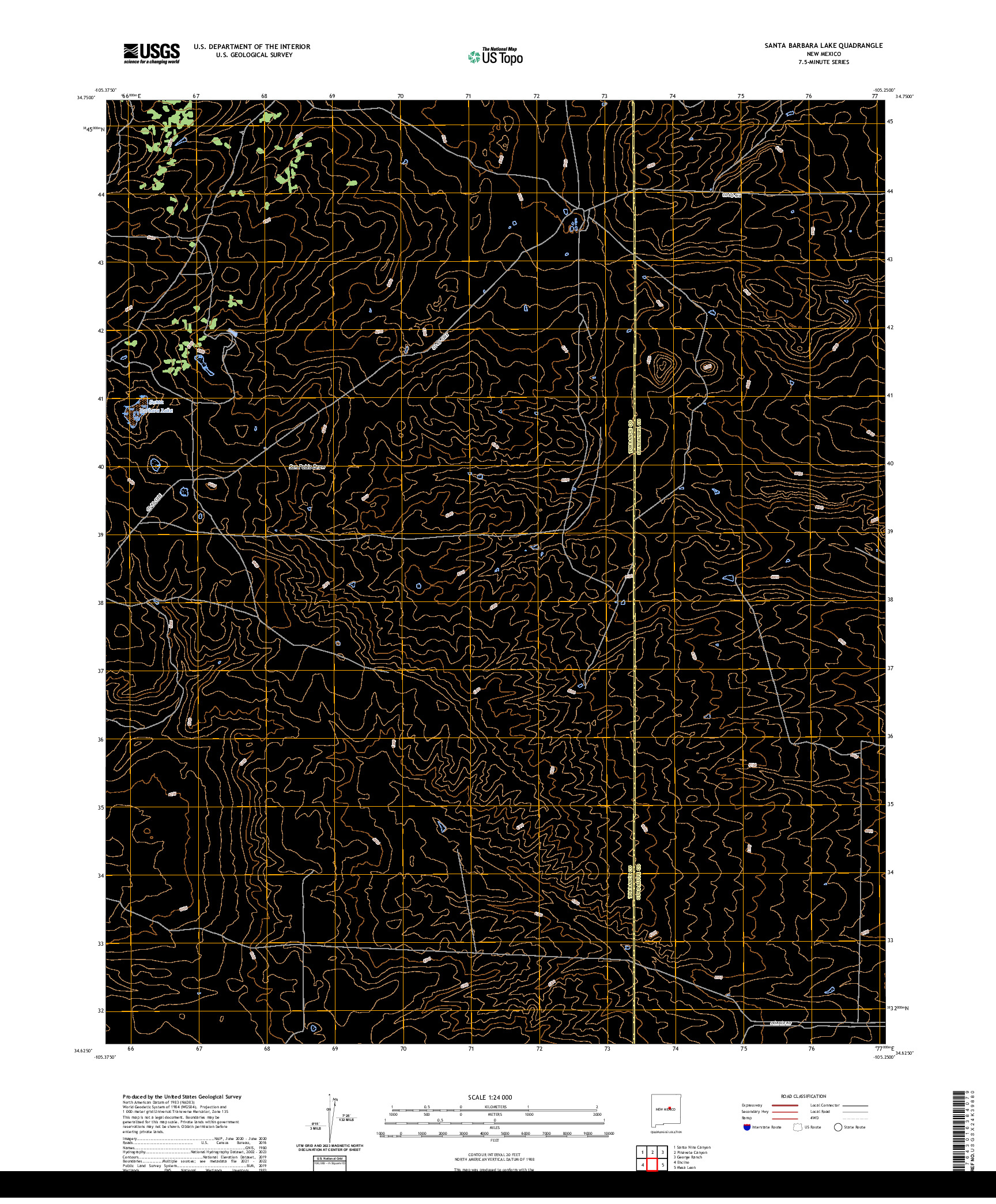 US TOPO 7.5-MINUTE MAP FOR SANTA BARBARA LAKE, NM