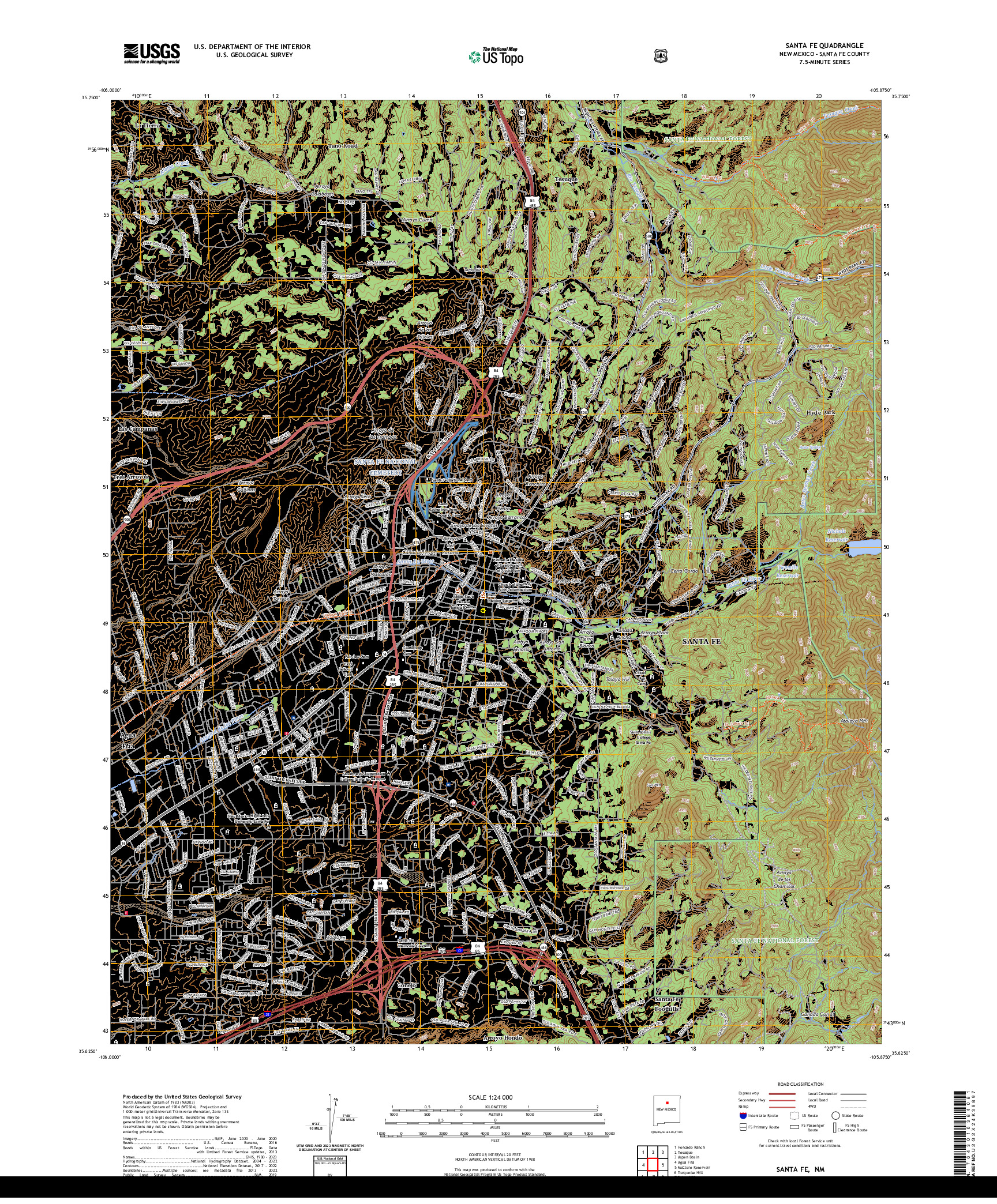 US TOPO 7.5-MINUTE MAP FOR SANTA FE, NM