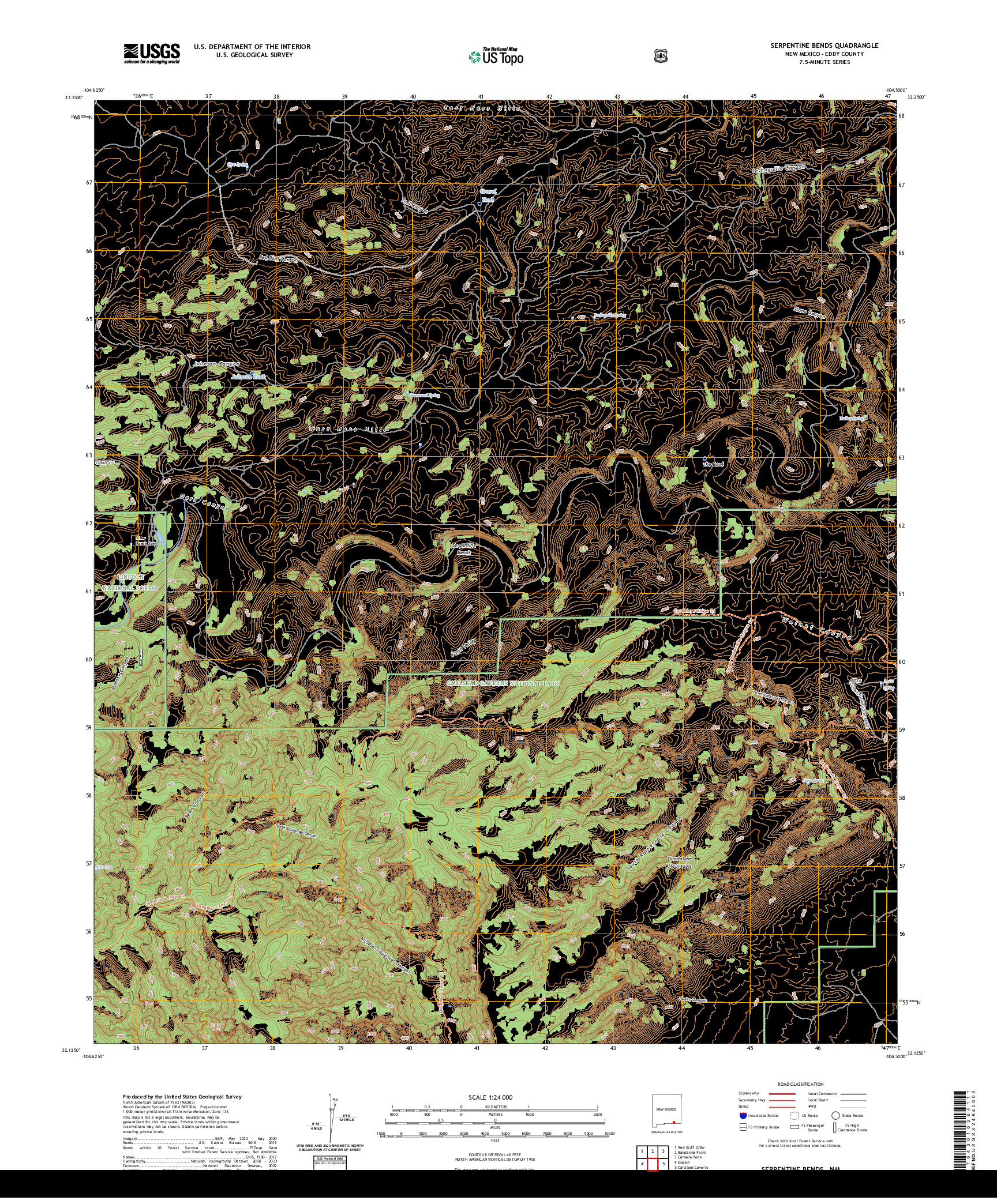 US TOPO 7.5-MINUTE MAP FOR SERPENTINE BENDS, NM