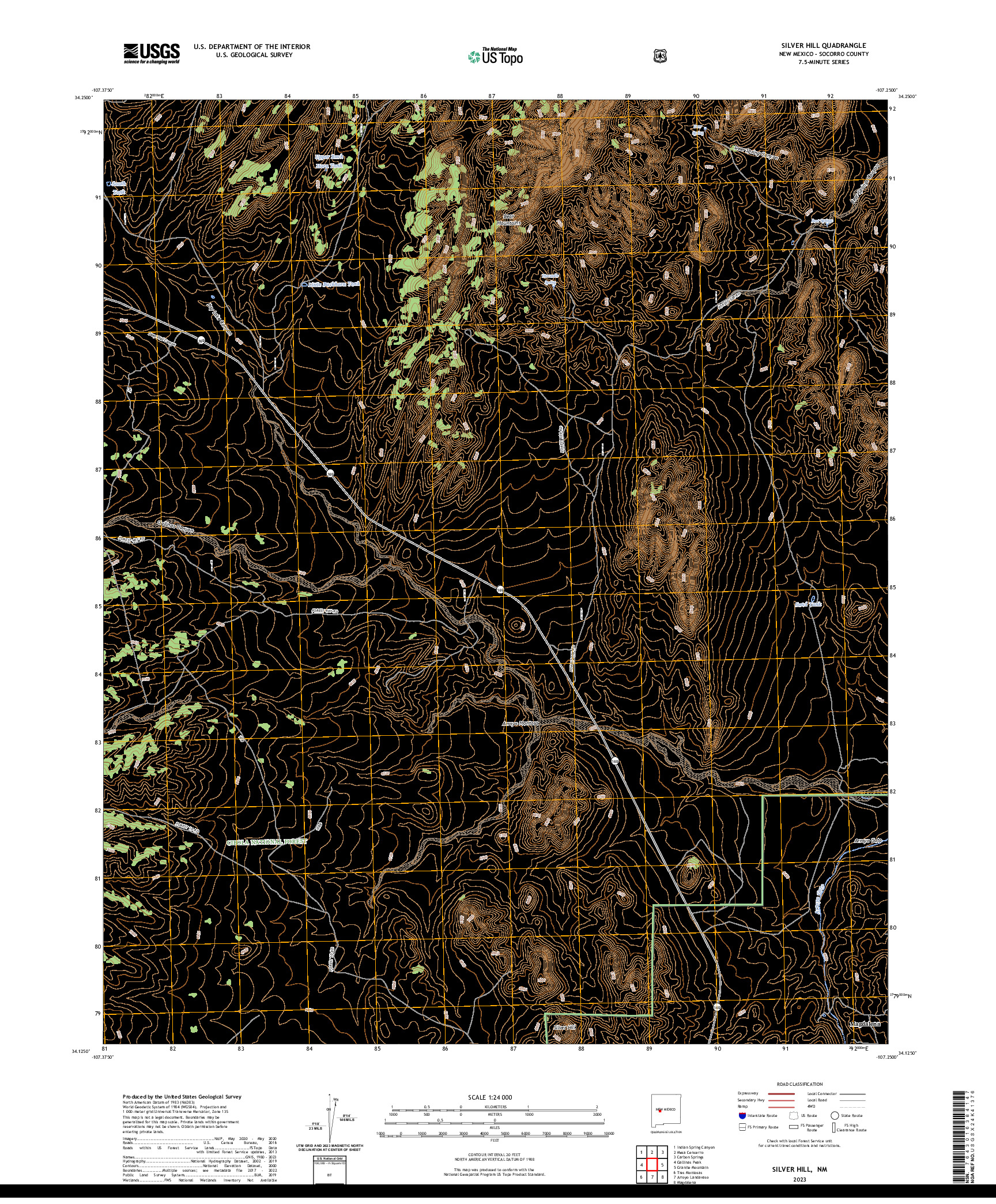 US TOPO 7.5-MINUTE MAP FOR SILVER HILL, NM