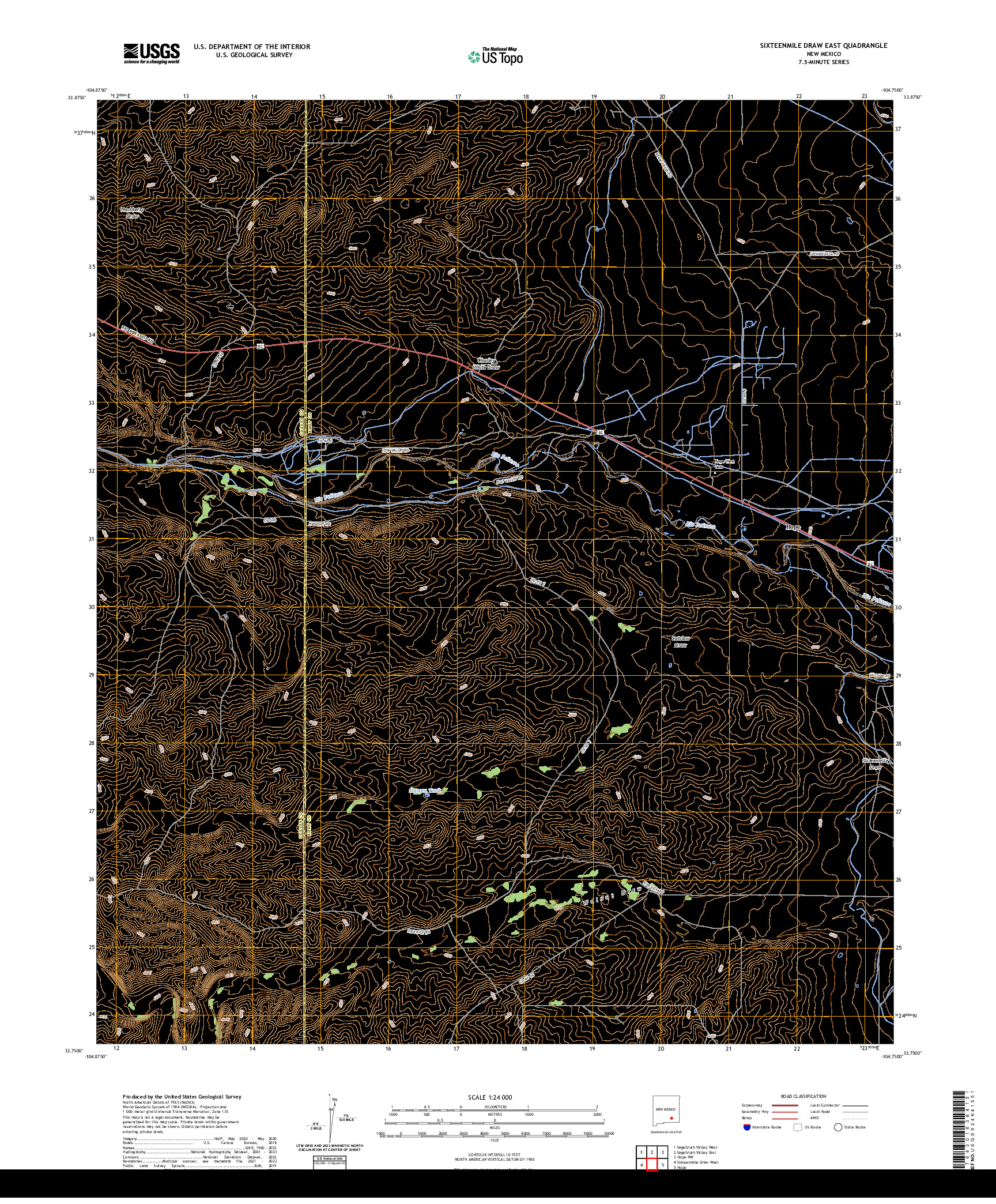 US TOPO 7.5-MINUTE MAP FOR SIXTEENMILE DRAW EAST, NM