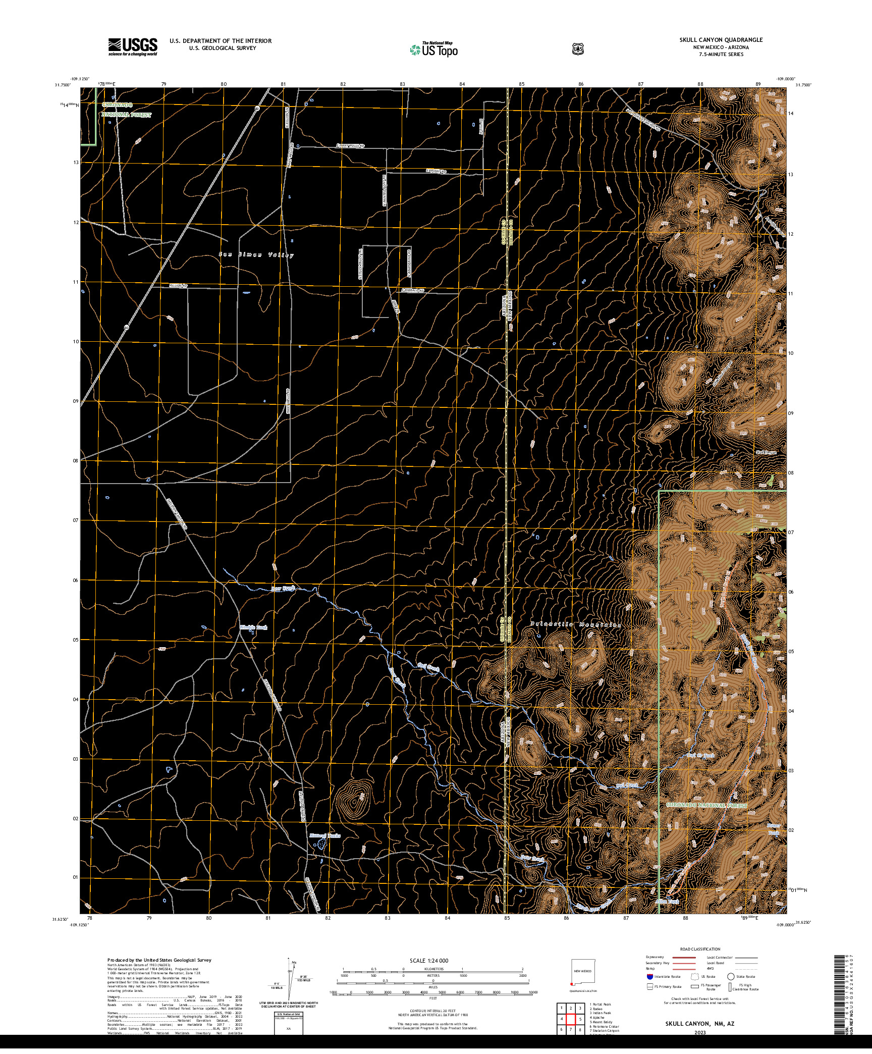 US TOPO 7.5-MINUTE MAP FOR SKULL CANYON, NM,AZ