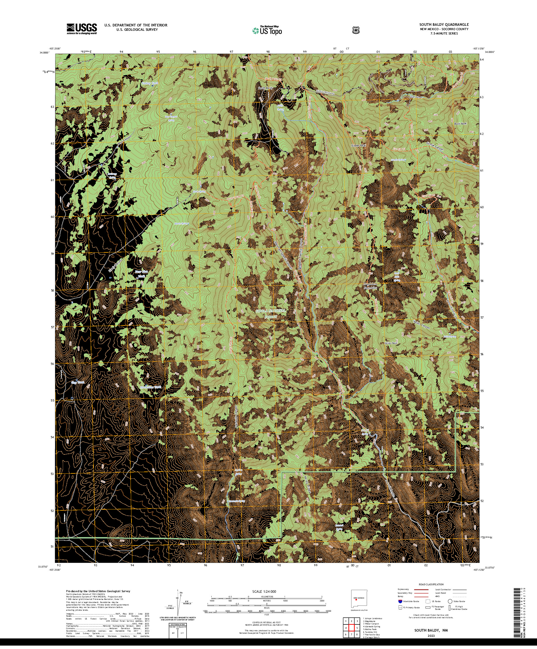 US TOPO 7.5-MINUTE MAP FOR SOUTH BALDY, NM