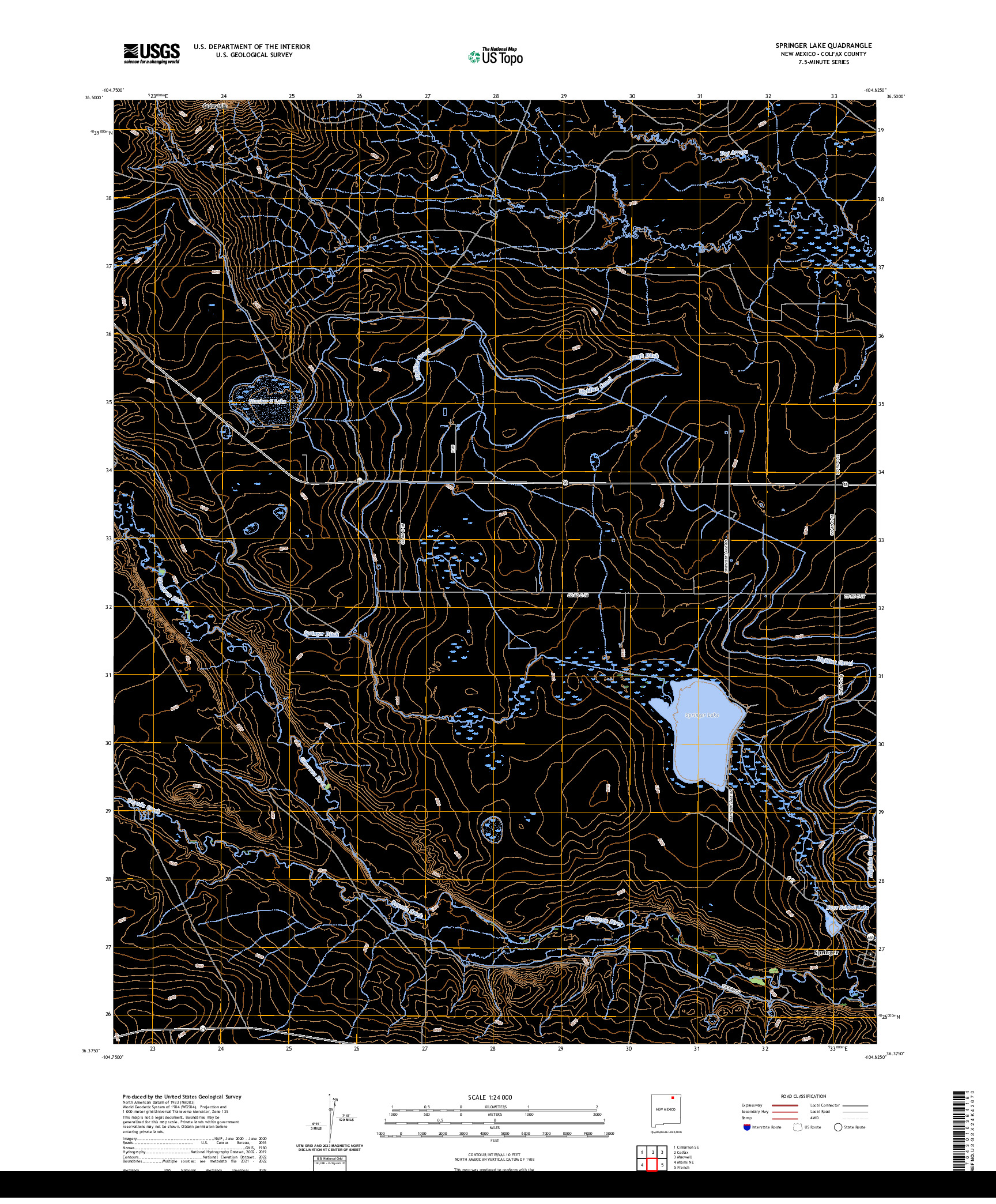 US TOPO 7.5-MINUTE MAP FOR SPRINGER LAKE, NM