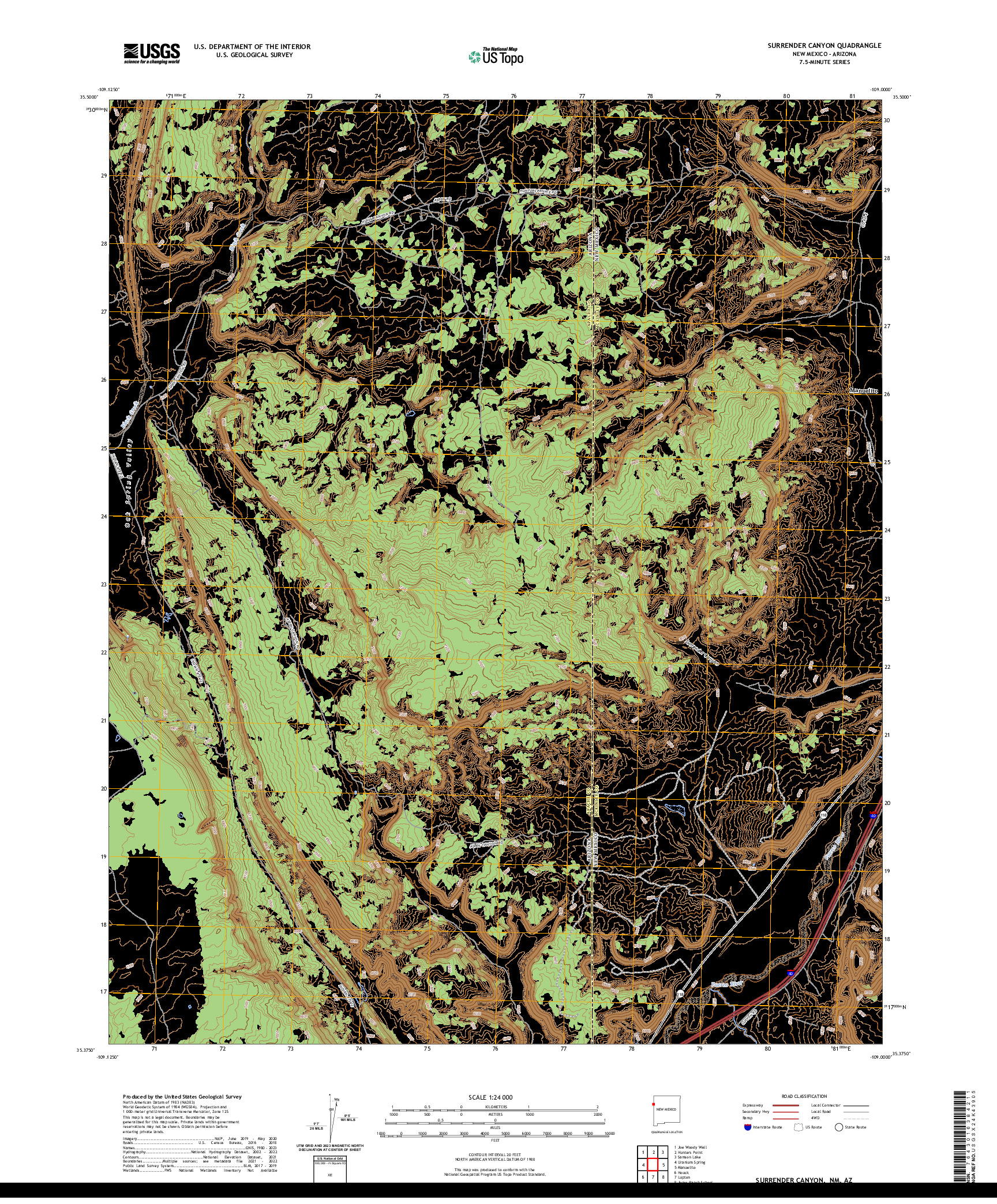 US TOPO 7.5-MINUTE MAP FOR SURRENDER CANYON, NM,AZ