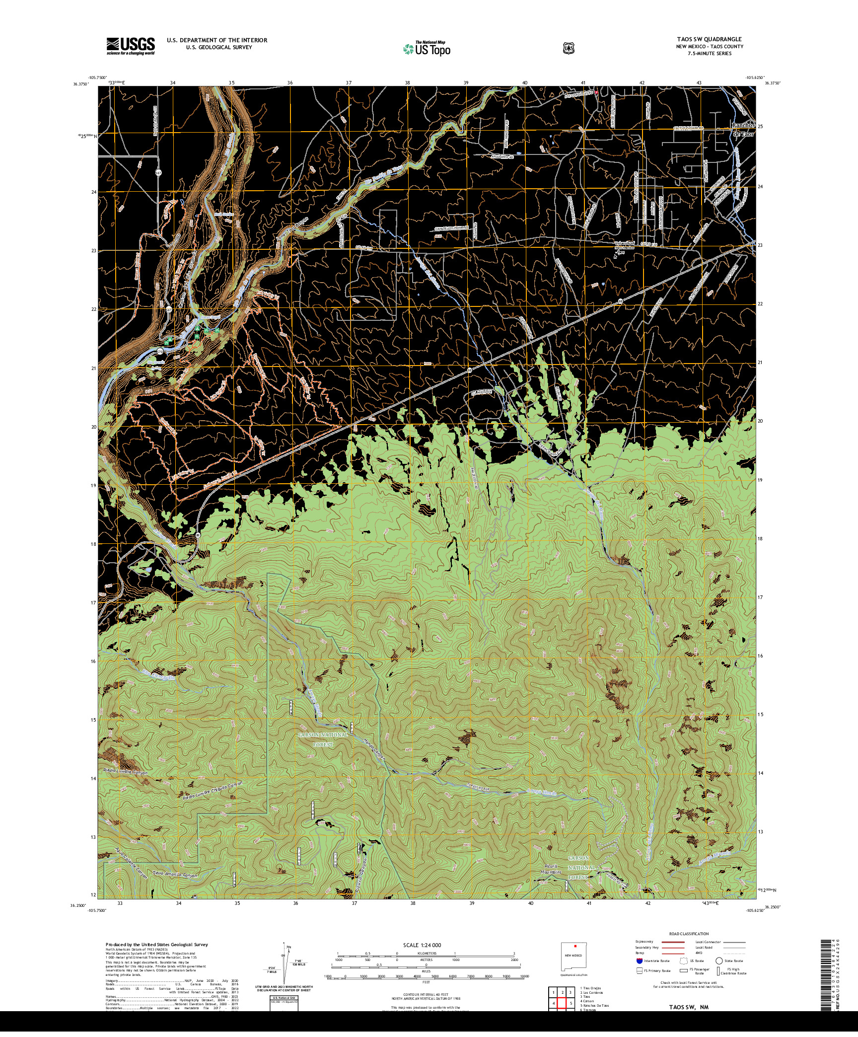 US TOPO 7.5-MINUTE MAP FOR TAOS SW, NM