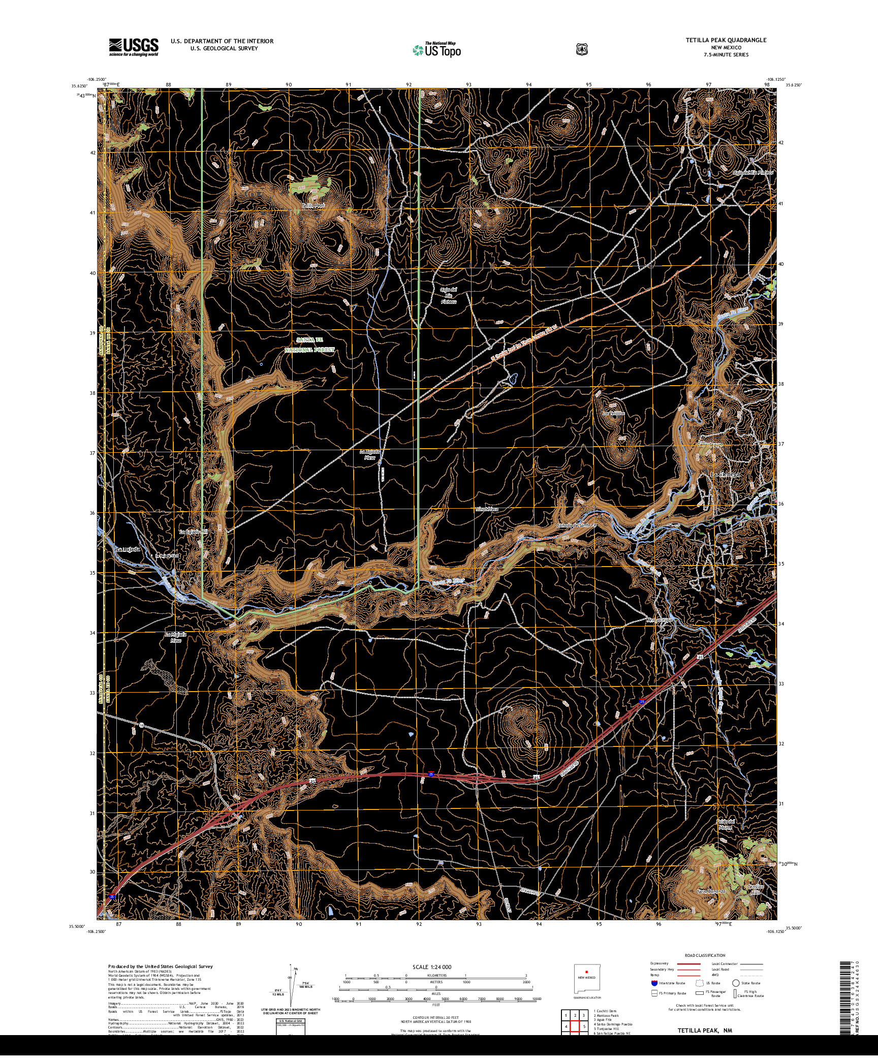 US TOPO 7.5-MINUTE MAP FOR TETILLA PEAK, NM