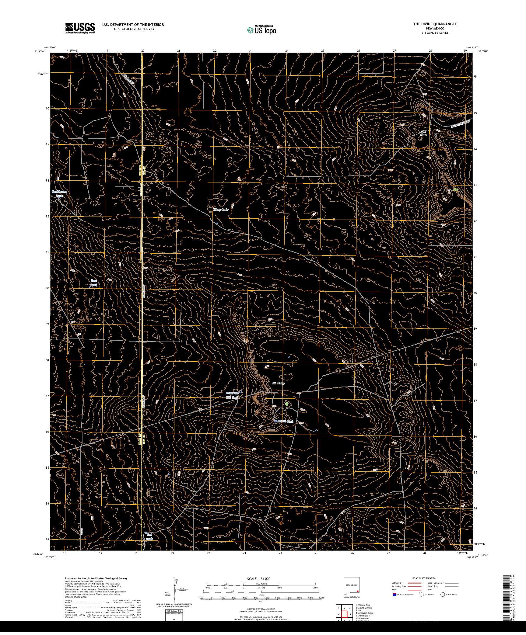 US TOPO 7.5-MINUTE MAP FOR THE DIVIDE, NM