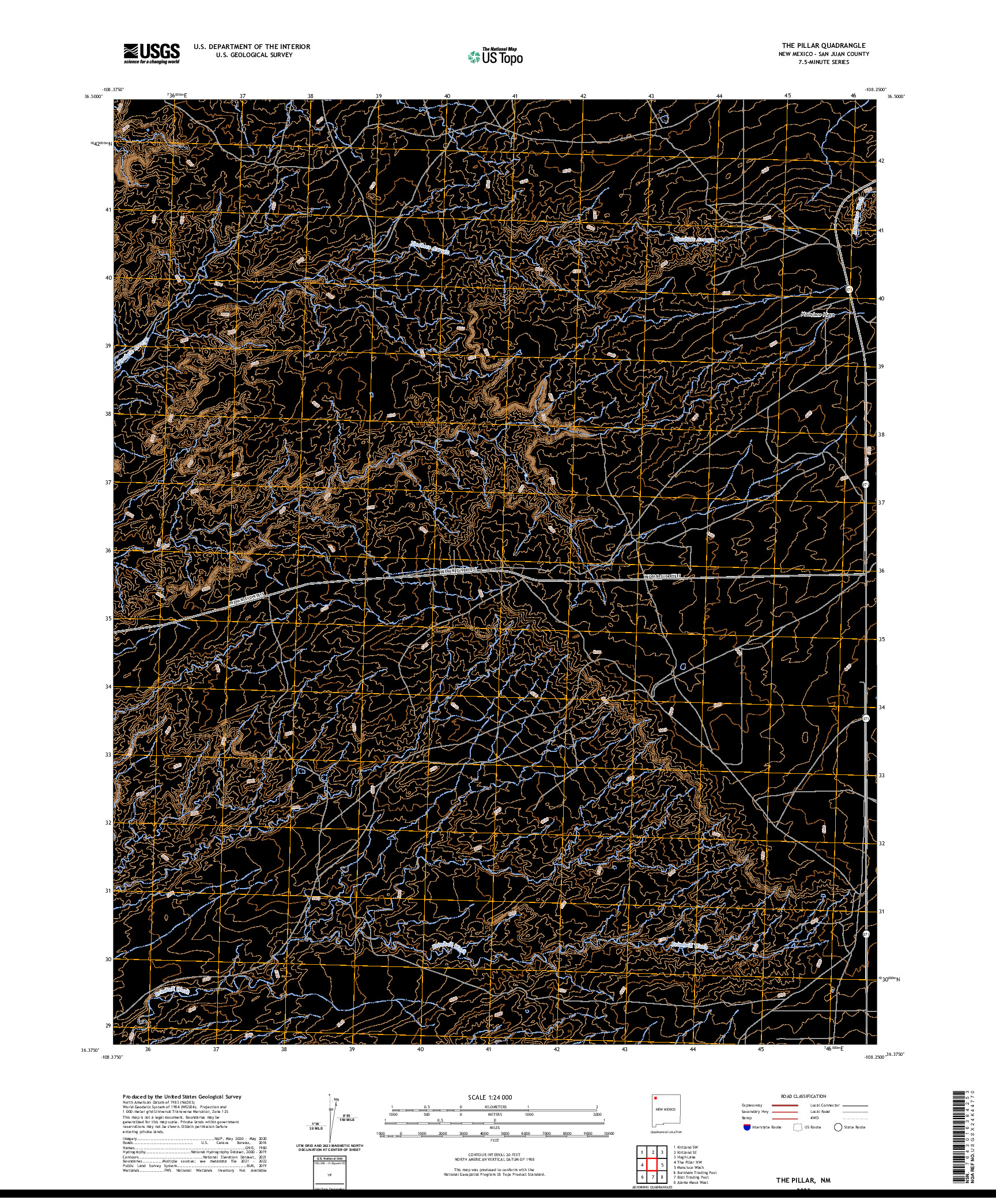 US TOPO 7.5-MINUTE MAP FOR THE PILLAR, NM