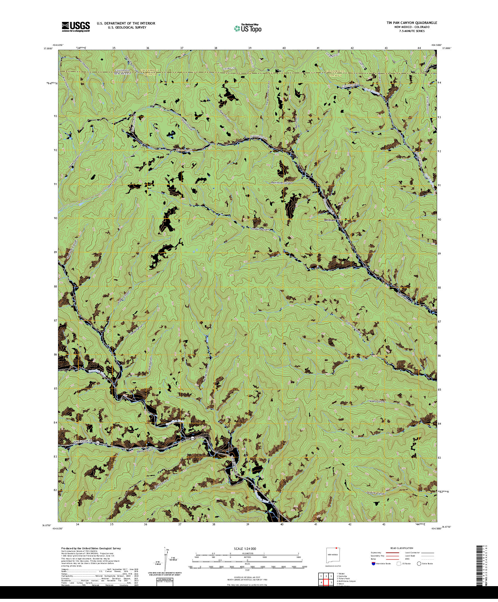 US TOPO 7.5-MINUTE MAP FOR TIN PAN CANYON, NM,CO