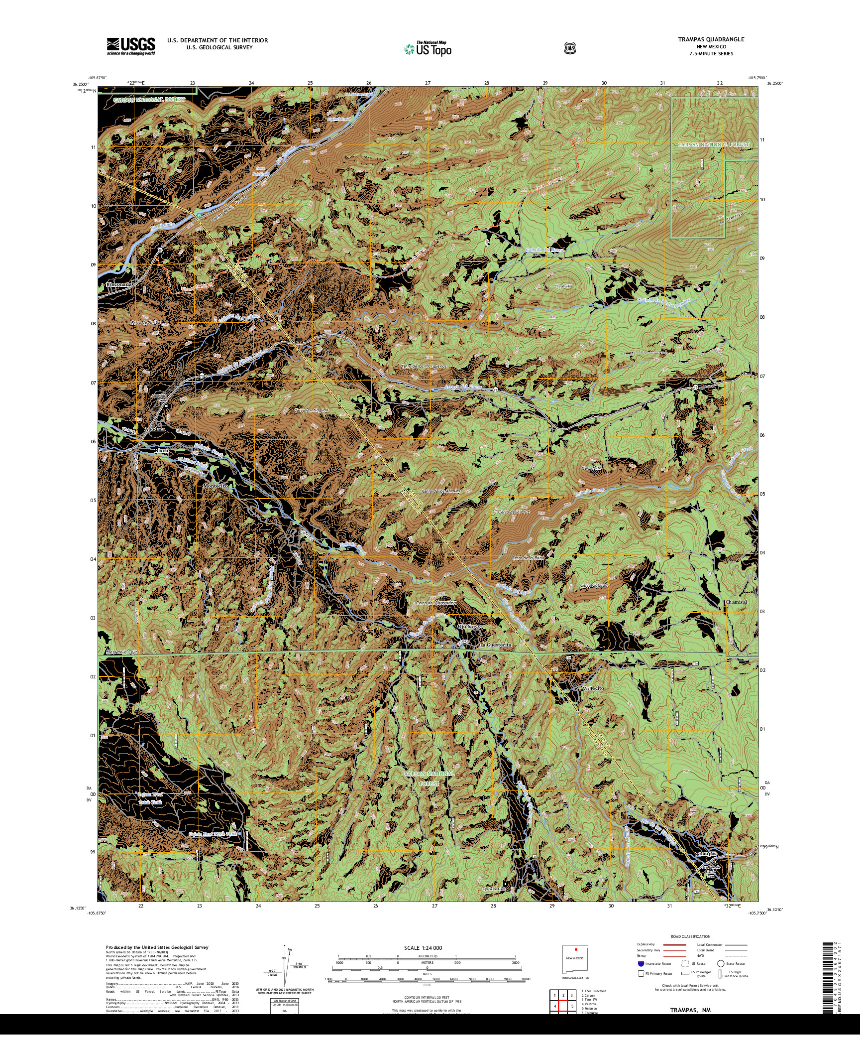 US TOPO 7.5-MINUTE MAP FOR TRAMPAS, NM