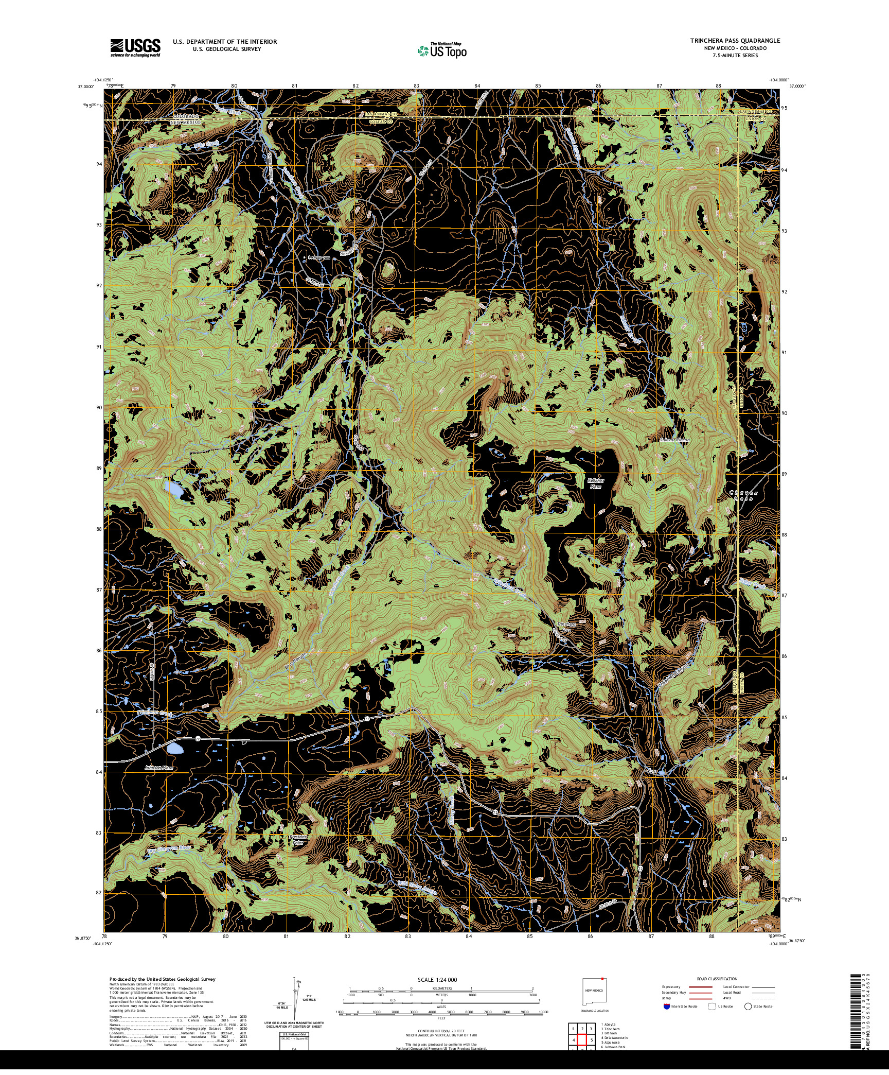 US TOPO 7.5-MINUTE MAP FOR TRINCHERA PASS, NM,CO