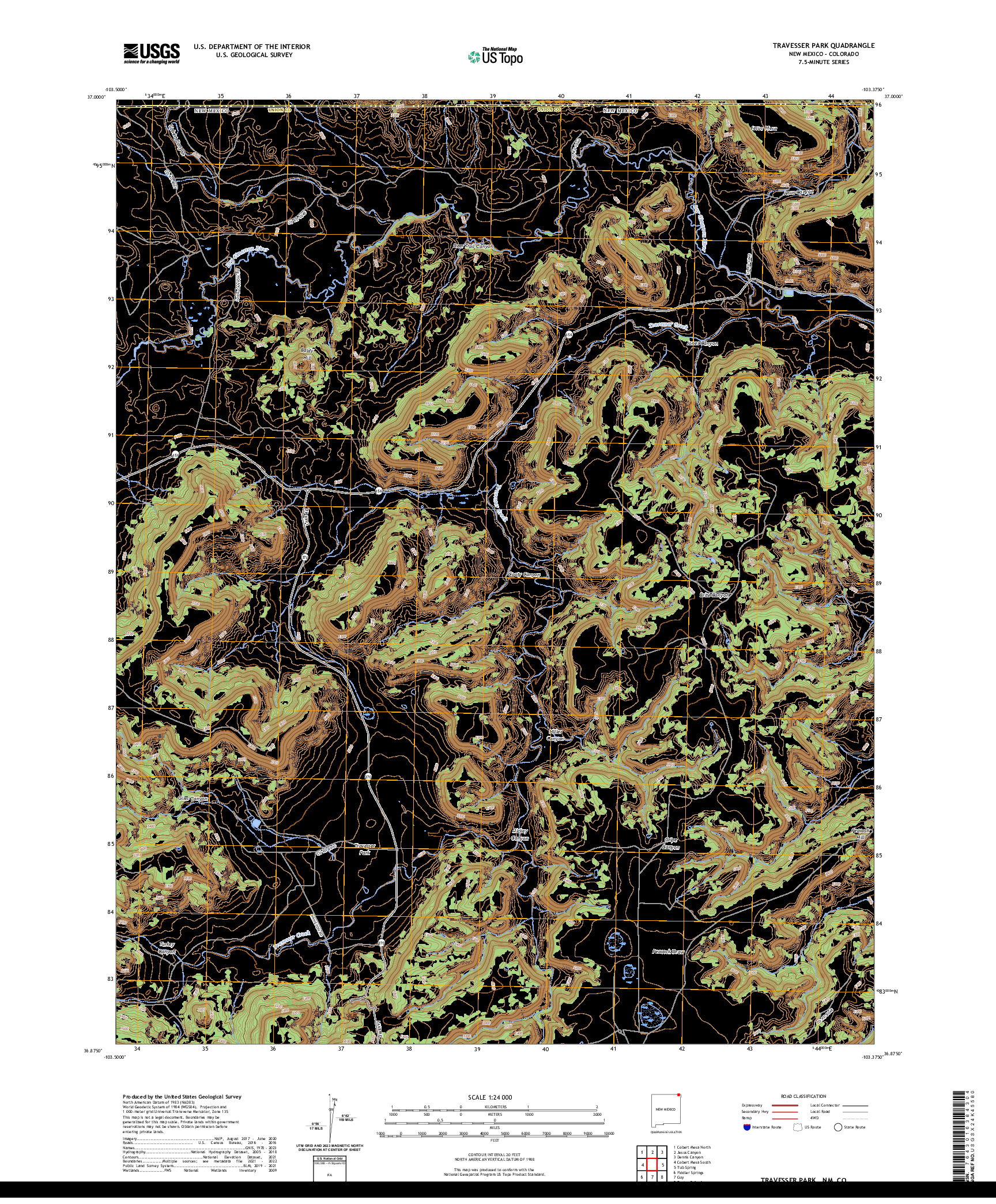 US TOPO 7.5-MINUTE MAP FOR TRAVESSER PARK, NM,CO