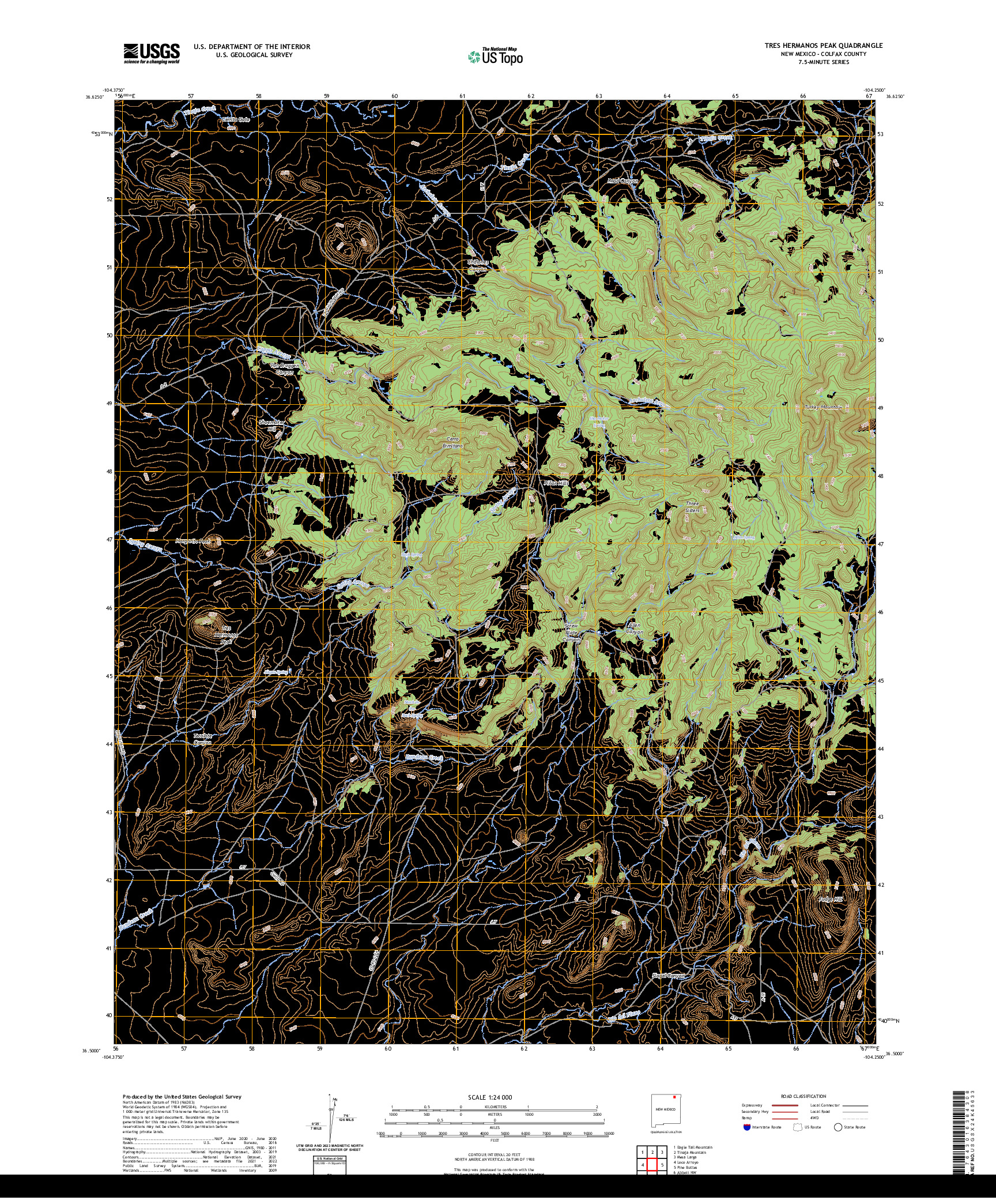 US TOPO 7.5-MINUTE MAP FOR TRES HERMANOS PEAK, NM