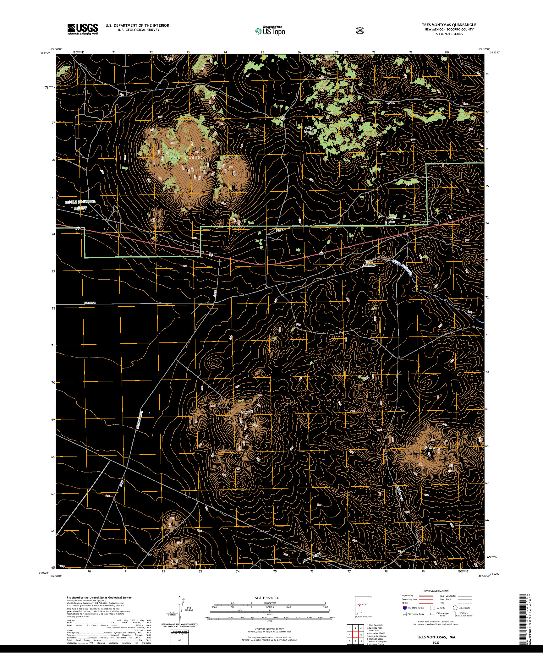 US TOPO 7.5-MINUTE MAP FOR TRES MONTOSAS, NM