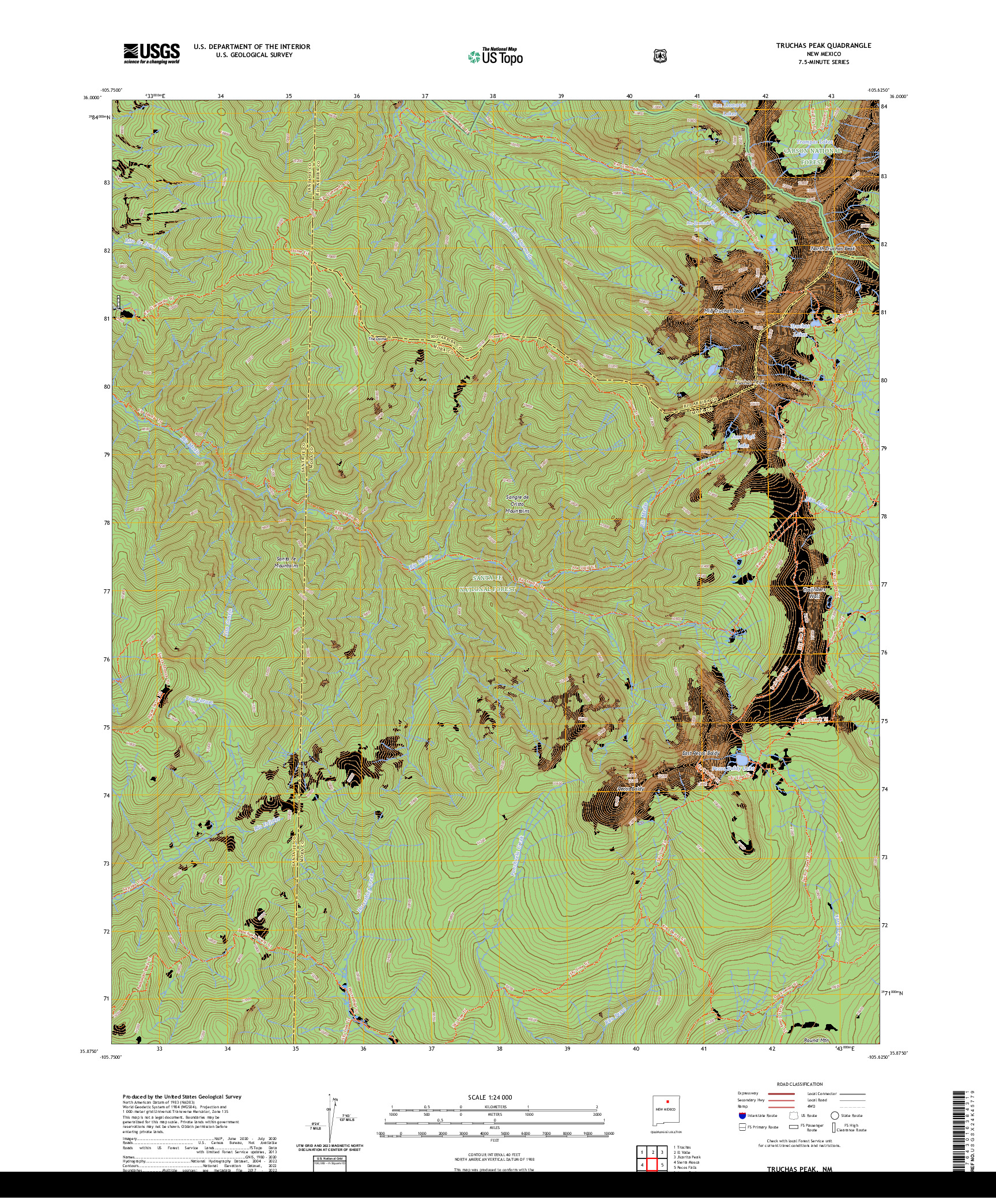 US TOPO 7.5-MINUTE MAP FOR TRUCHAS PEAK, NM