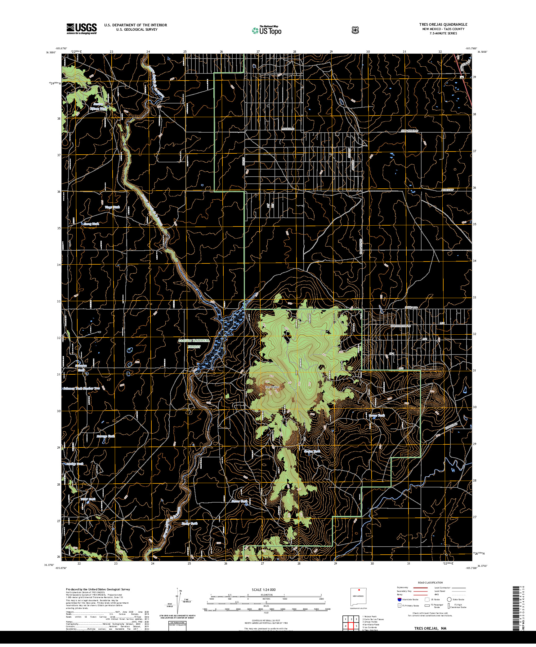 US TOPO 7.5-MINUTE MAP FOR TRES OREJAS, NM