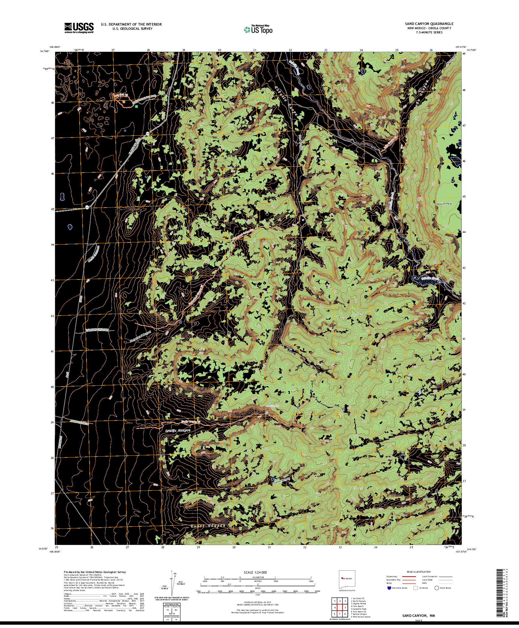 US TOPO 7.5-MINUTE MAP FOR SAND CANYON, NM