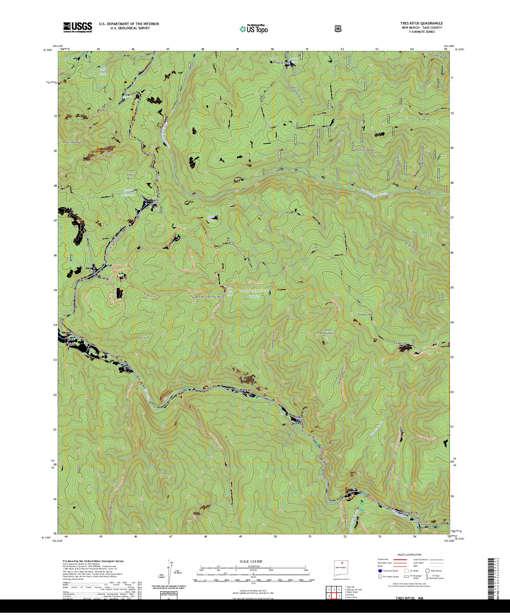 US TOPO 7.5-MINUTE MAP FOR TRES RITOS, NM